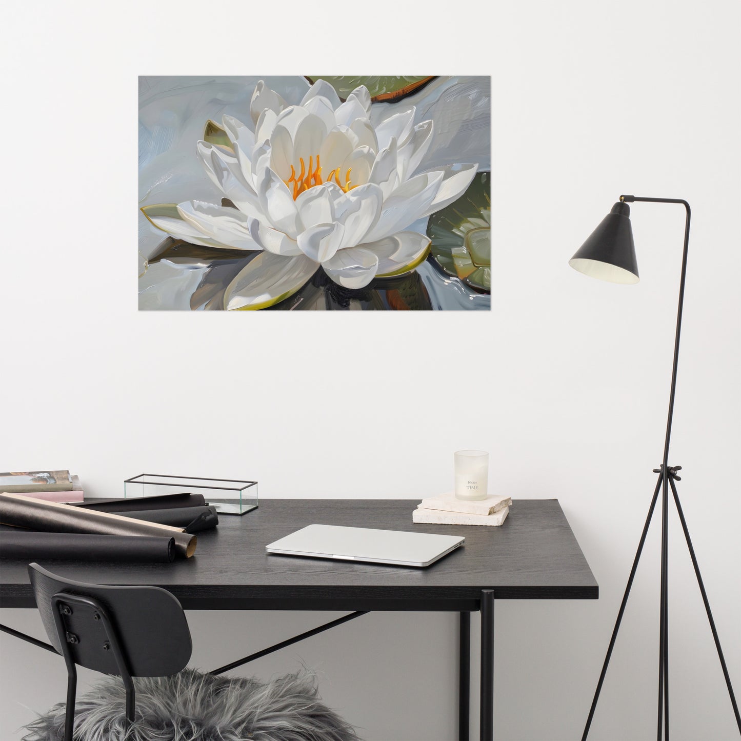 Peaceful White Waterlily Floral Botanical Digital Artwork Loose / Frameable / Frameless Art Print