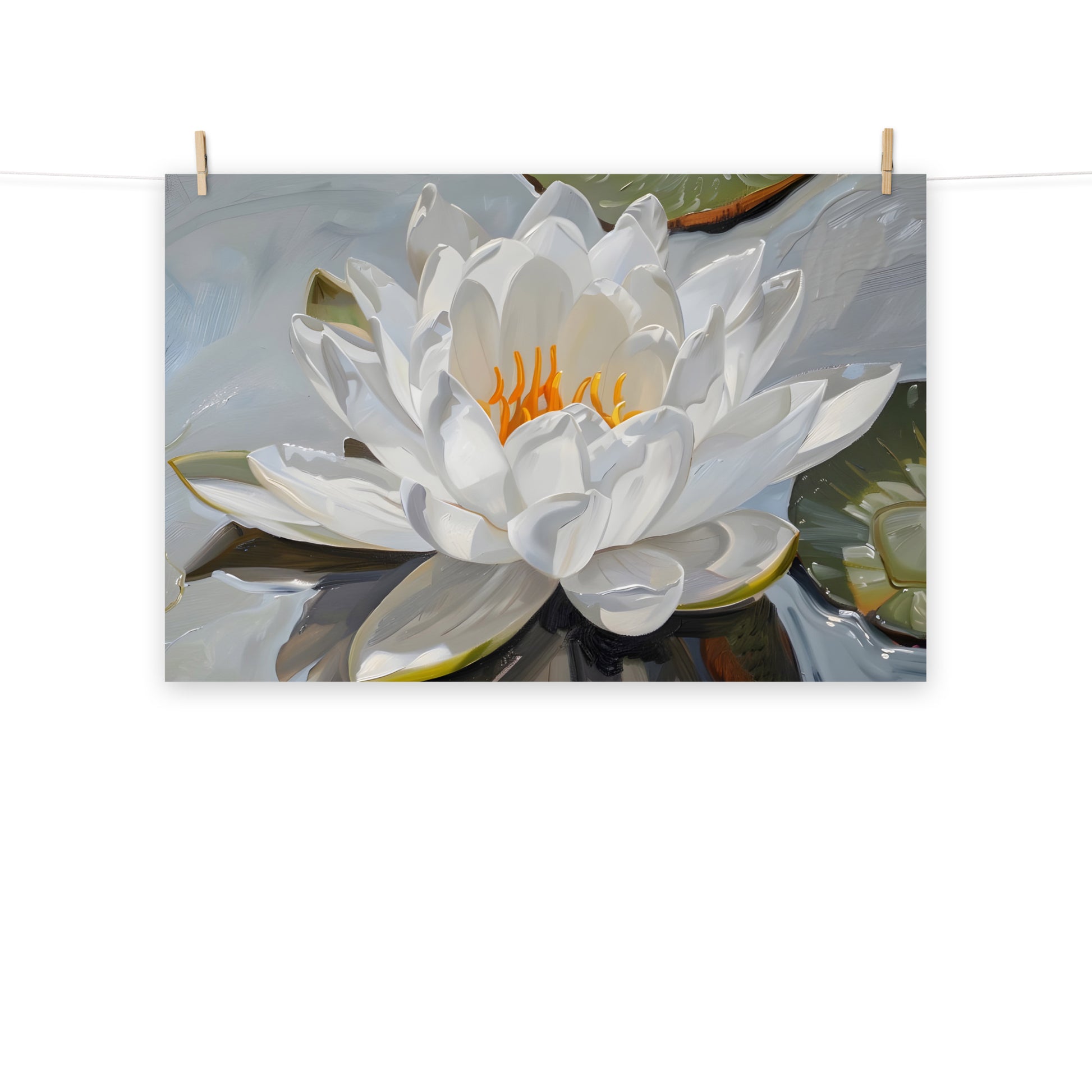 Peaceful White Waterlily Floral Botanical Digital Artwork Loose / Frameable / Frameless Art Print