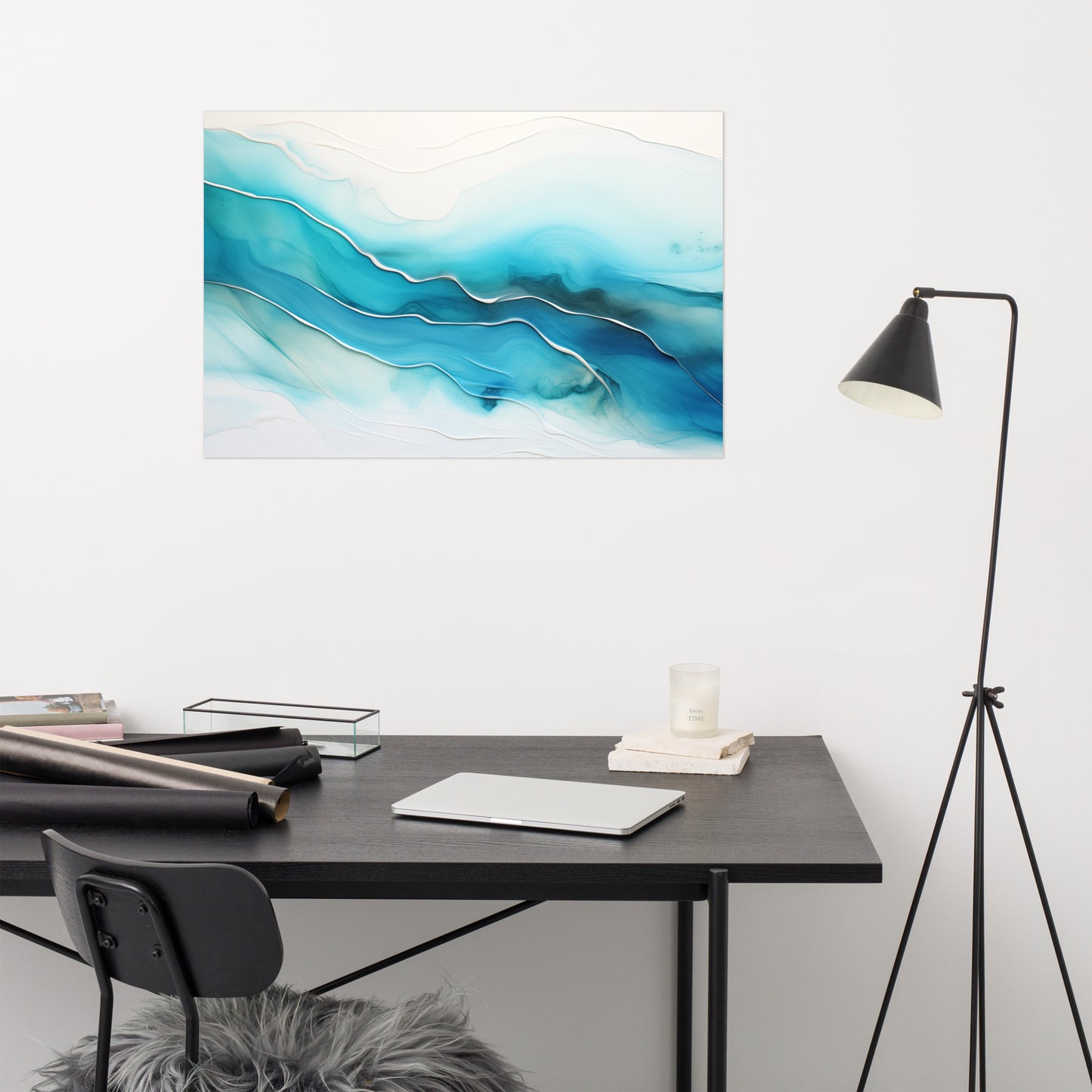 Abstract Wall Art: "Azure Currents" Alcohol Ink - Fluid Art Minimal - Loose Print