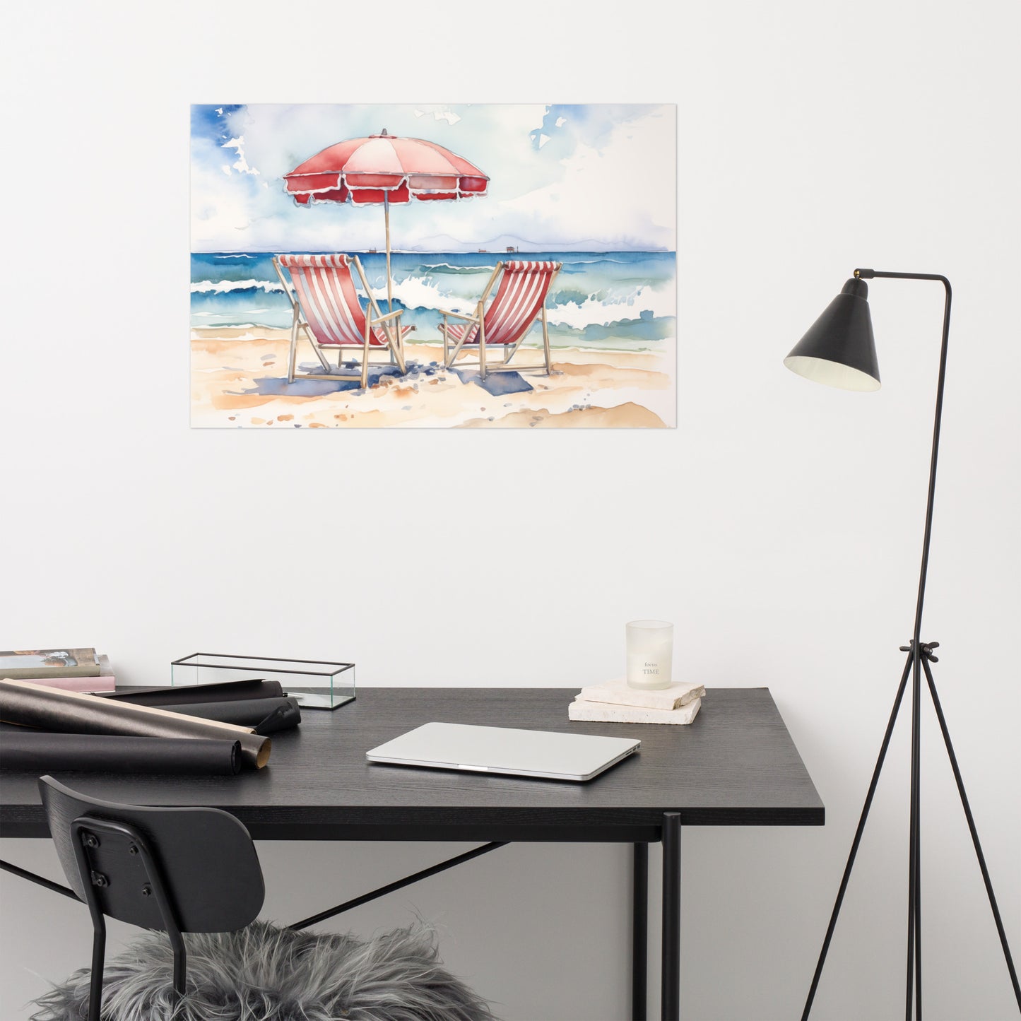 Beach Print Chair: "A Perfect Pair" Watercolor Beach Scene - Digital Artwork Unframed Art Print