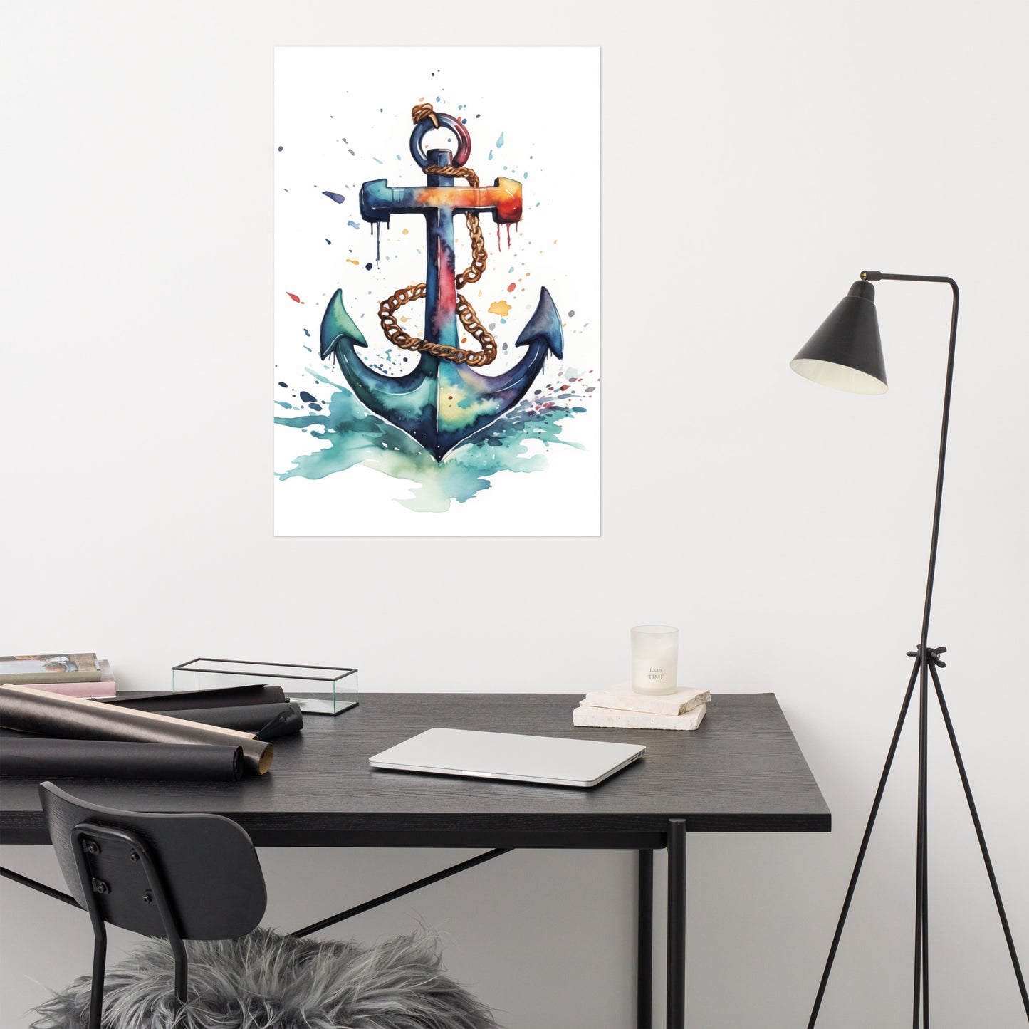 Coastal Art Print: "Anchored in Color" Watercolor Painting - Digital Artwork - Loose