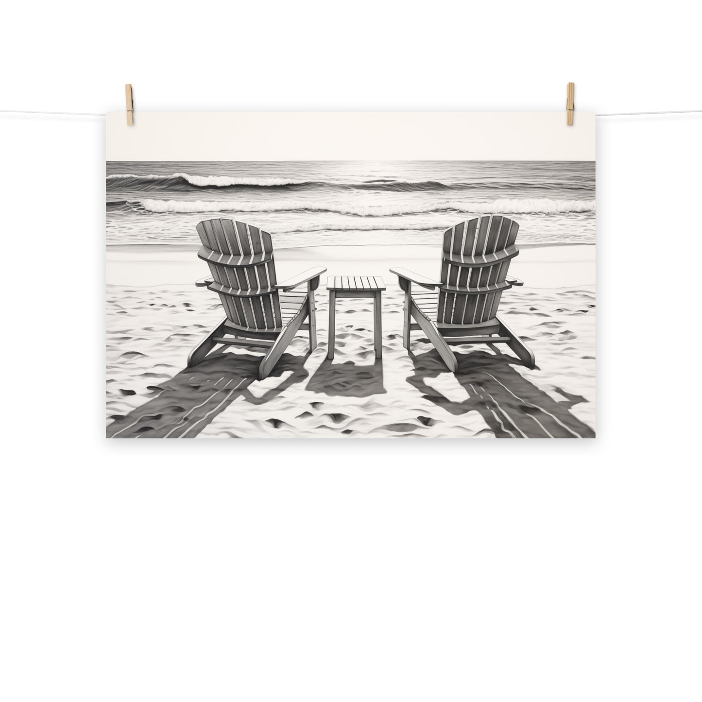 beach chair art: "A Moment of Peace" Charcoal Drawing Digital Artwork Unframed Print