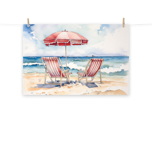 Beach Print Chair: "A Perfect Pair" Watercolor Beach Scene - Digital Artwork Unframed Art Print