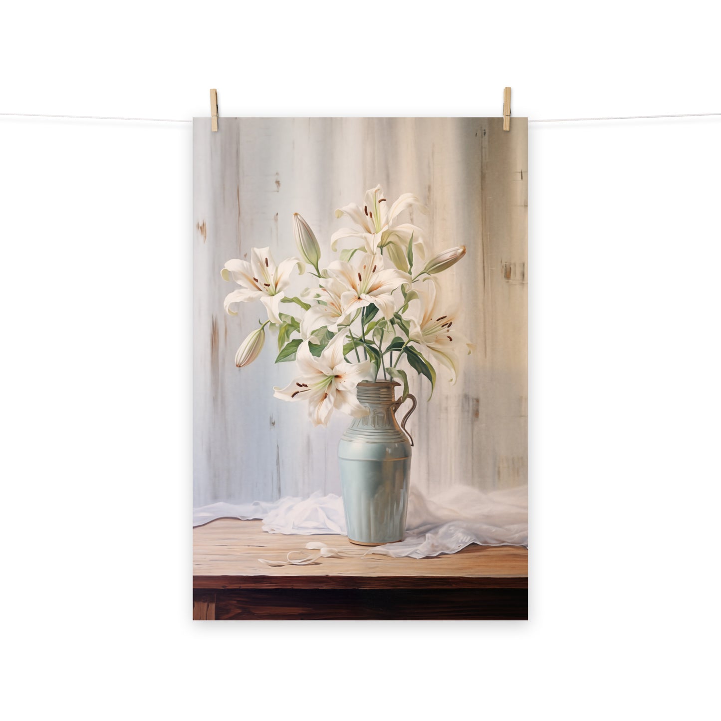 Wall Art of Flowers: "Alabaster Lilies" Pastel Painting Digital Artwork Loose Wall Art Print