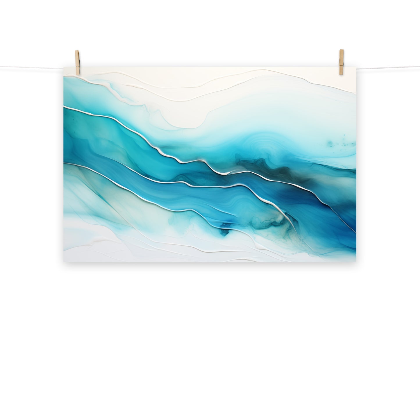 Abstract Wall Art: "Azure Currents" Alcohol Ink - Fluid Art Minimal - Loose Print