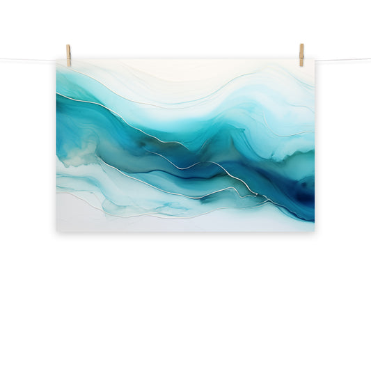 Abstract Wall Prints: "Glacial Melt" Alcohol Ink Digital Painting Fluid Art - Minimal Unframed