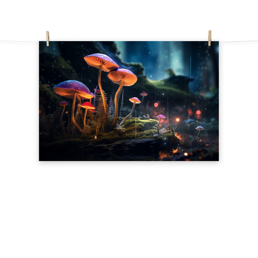 Abstract Decor: "Glowing Guardians" - Mushrooms - Minimal / Modern / Botanical Unframed Art Print