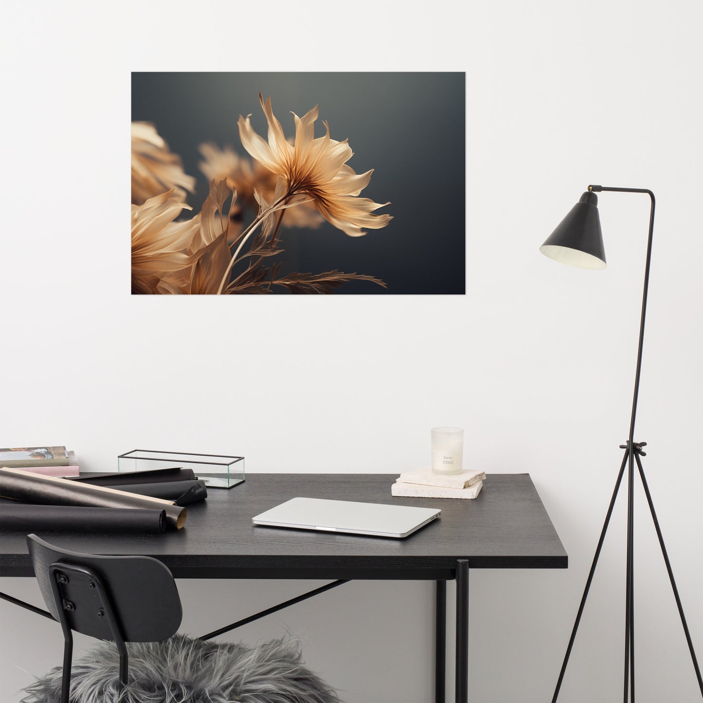 Gold Floral Wall Art: A Golden Moment Floral Photorealism - Digital Artwork Loose Art Print