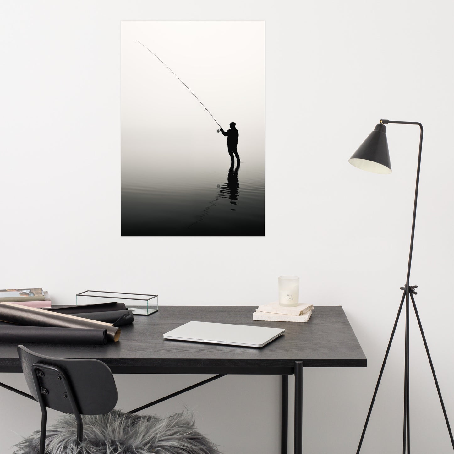 Fishing Art: Angler's Reverie Minimal Fishing Photorealism - Digital Artwork Loose Print