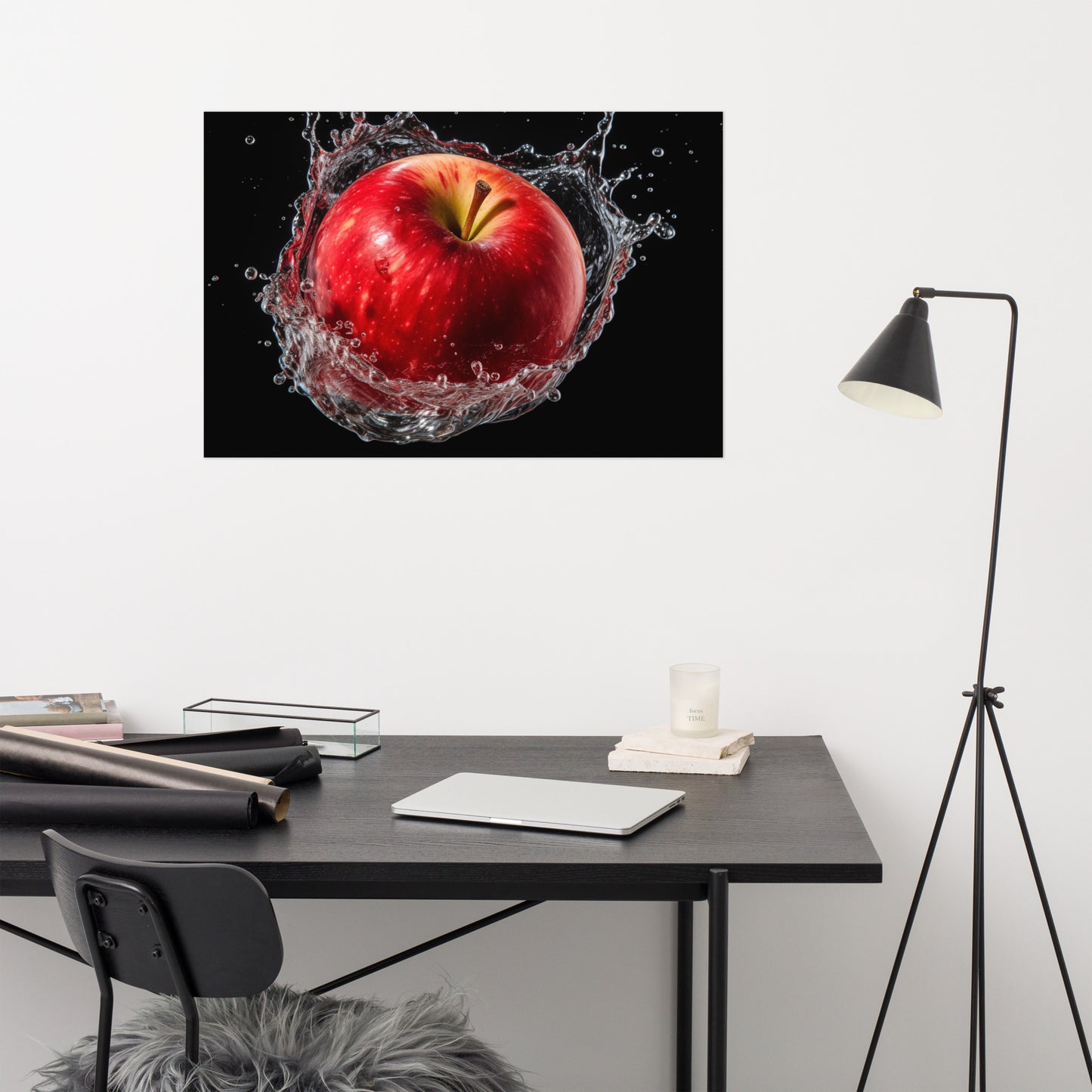 Apple Splashdown - Apple in Water Photorealism - Digital Artwork Loose Print