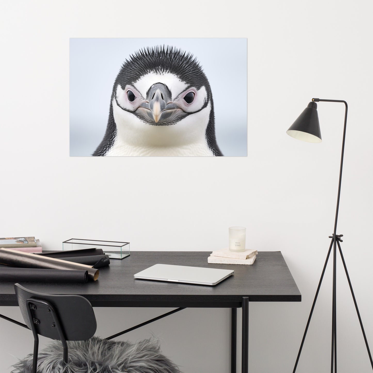 Cute Penguin Art: Chinstrap Penguin Chick Portrait Photorealism - Digital Artwork Loose Art Print