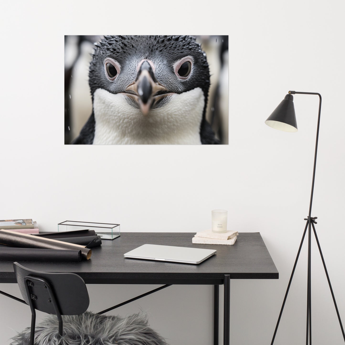 Wall Art Penguin: Close-up of a Baby Penguin Photorealism - Digital Artwork Loose Art Print