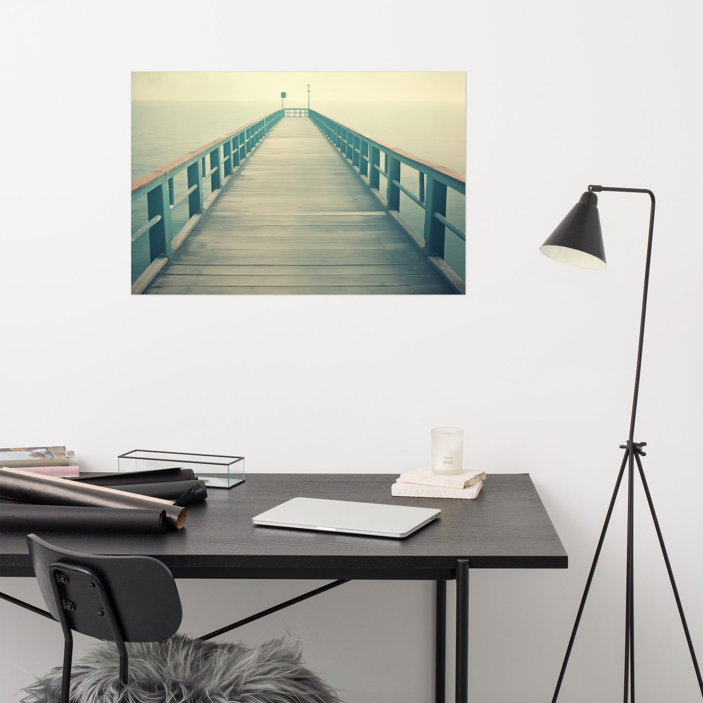 Pier Art: Coastal Calm Subdued Retro Coastal Photorealism - Digital Artwork Loose Print