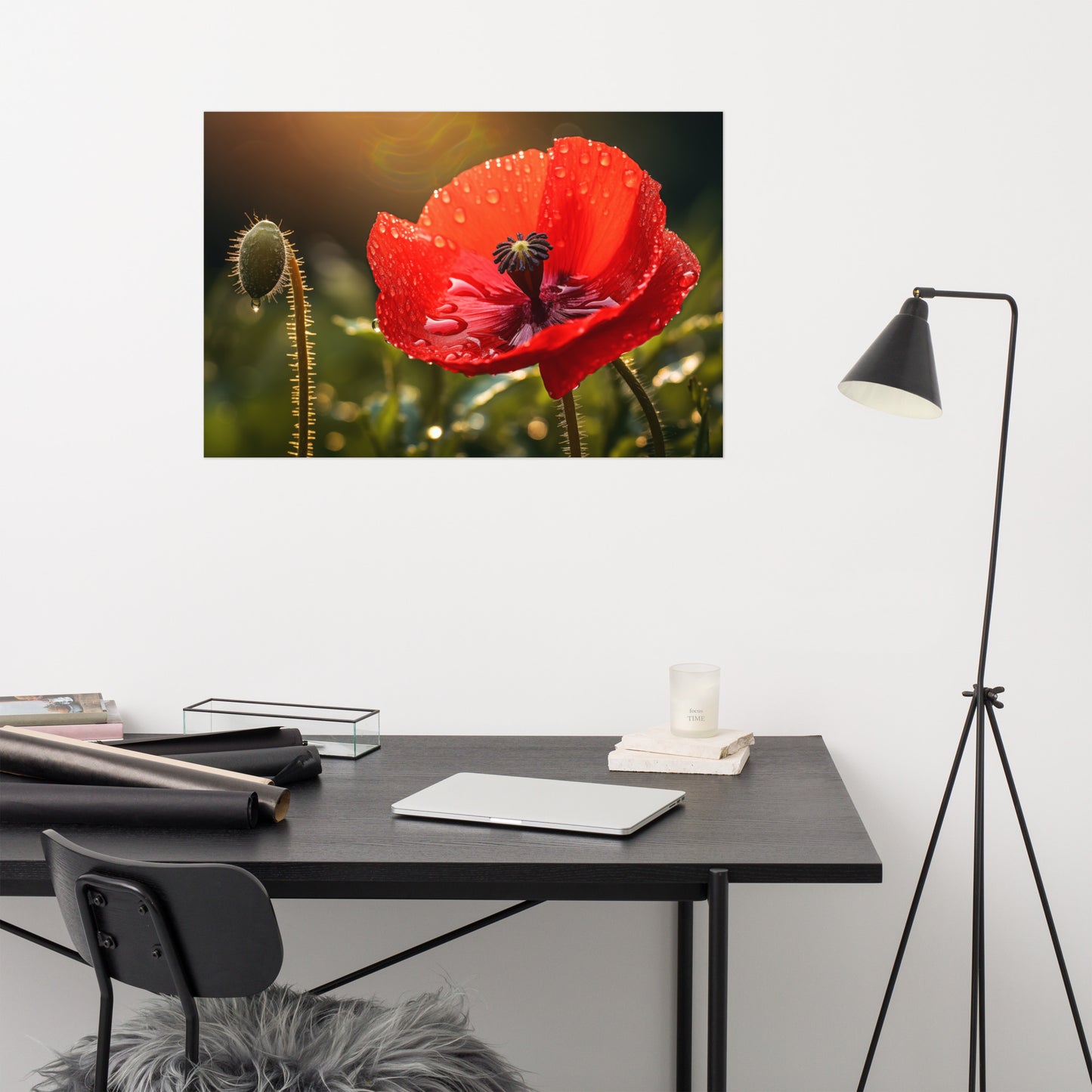 Flower Prints Unframed: Crimson Tears Photorealism - Digital Artwork Loose Art Print