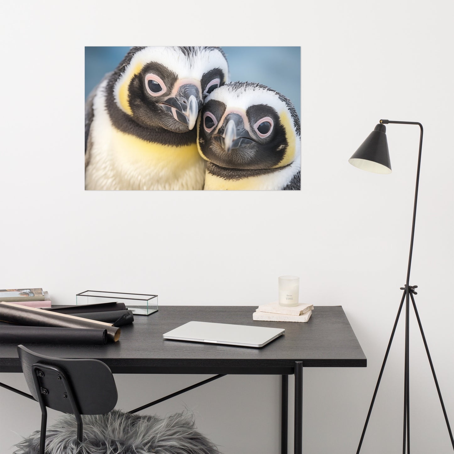 Bird Wall Art: Cuddle Buddies Penguins Photorealism - Digital Artwork Loose Art Print