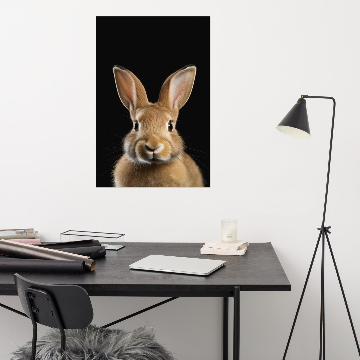 Play Room Wall Art: Curious Cottontail Rabbit Portrait Photorealism - Digital Artwork Loose Art Print