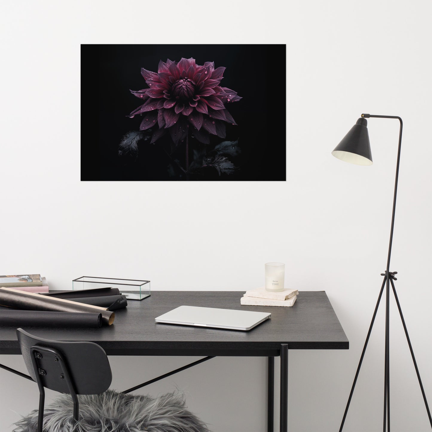 Dark Floral Artwork: Dahlia's Dream Photorealism - Digital Loose Art Print