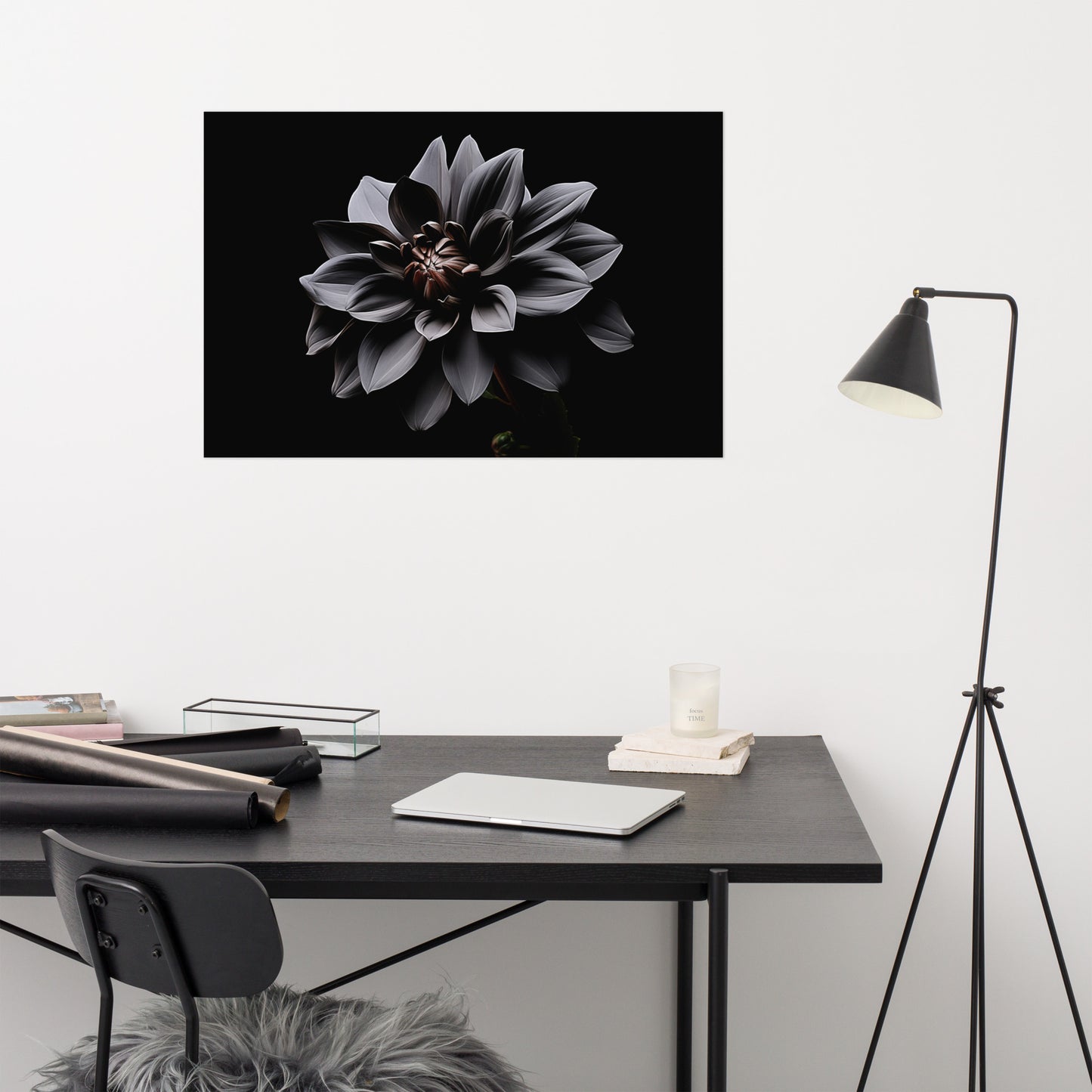 Black Flower Painting: Dark Elegance Photorealism - Digital Artwork Loose Art Print