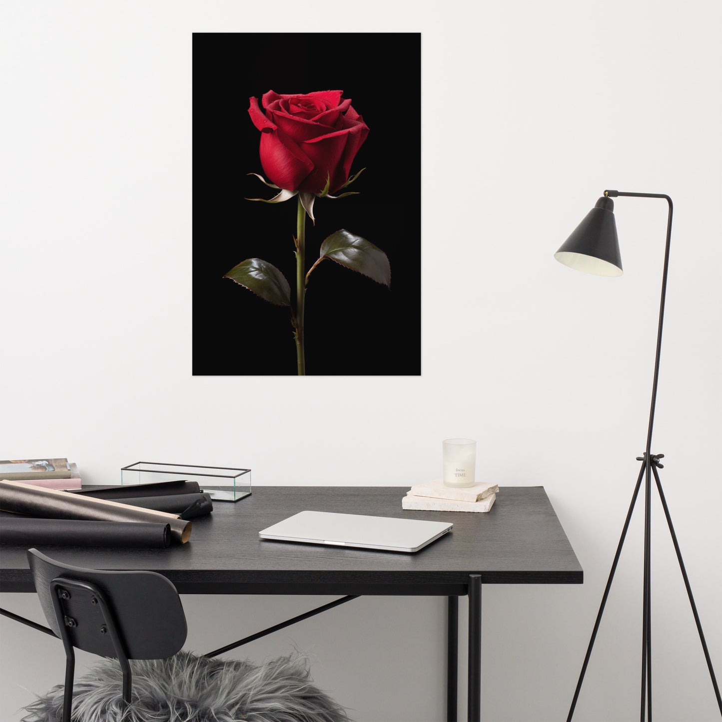 Red Flower Art: Dark Romance Photorealism - Digital Artwork Loose Art Print