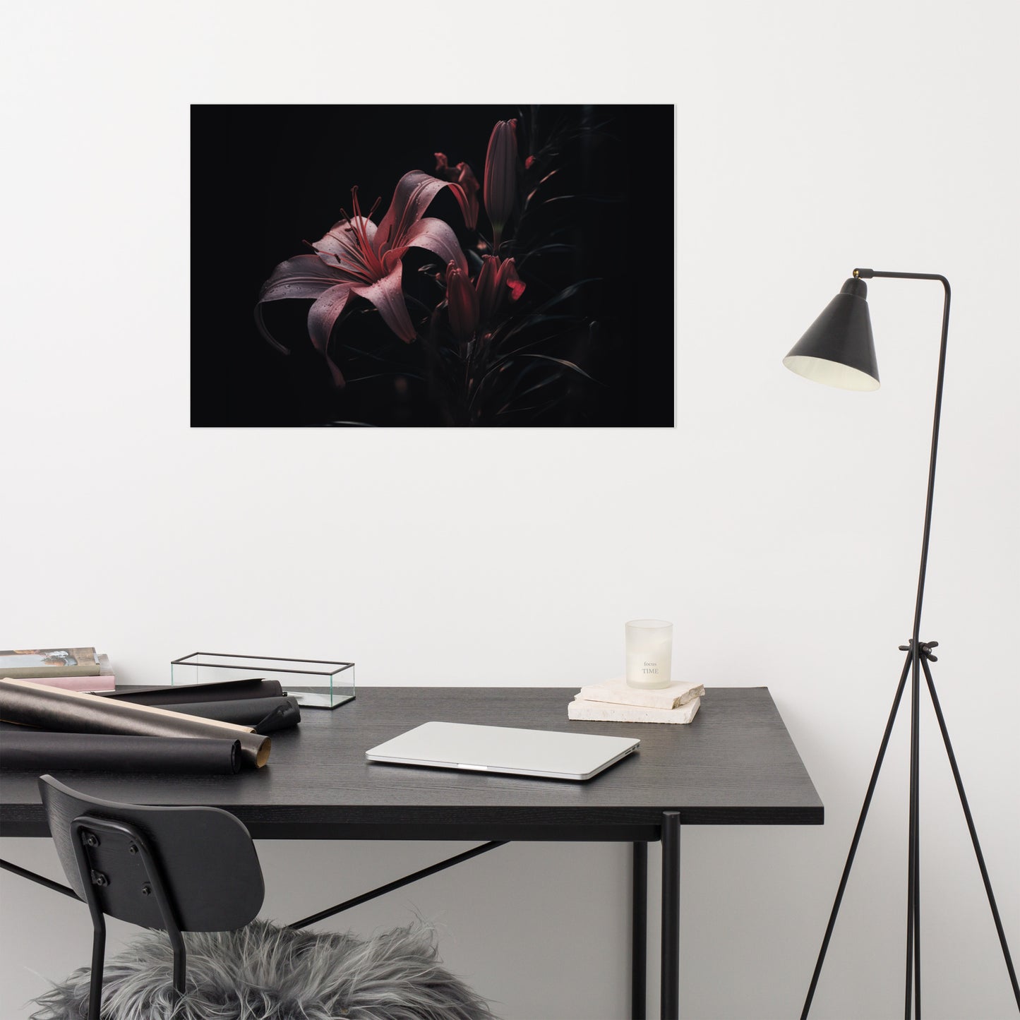 Flower Modern Art: Darkest Desire Dark Floral Photorealism - Digital Artwork Loose Art Print