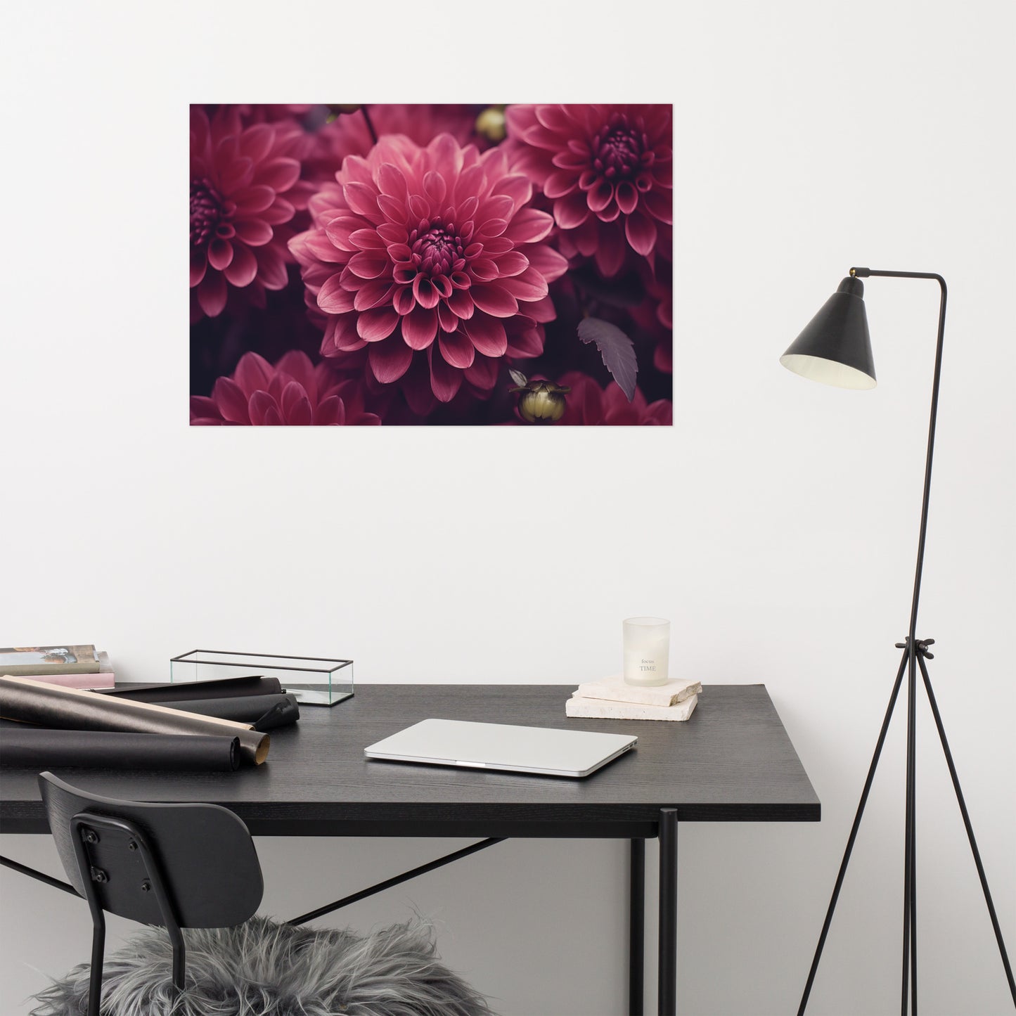 Simple Floral Wall Art: Delicate Details Burgundy Flowers Photorealism - Digital Artwork Loose Art Print