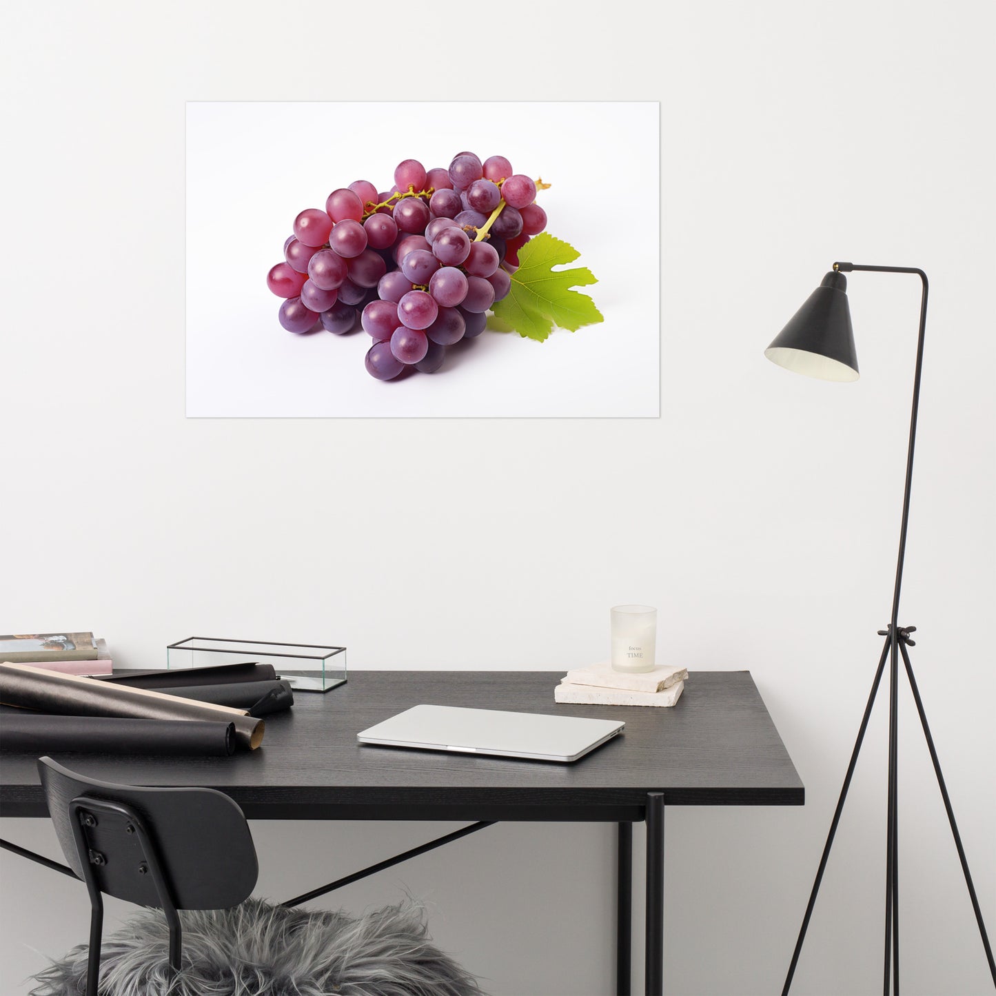 Art with Grapes: Cluster of Delight Purple Grapes on White Photorealism - Digital Artwork Loose Art Print