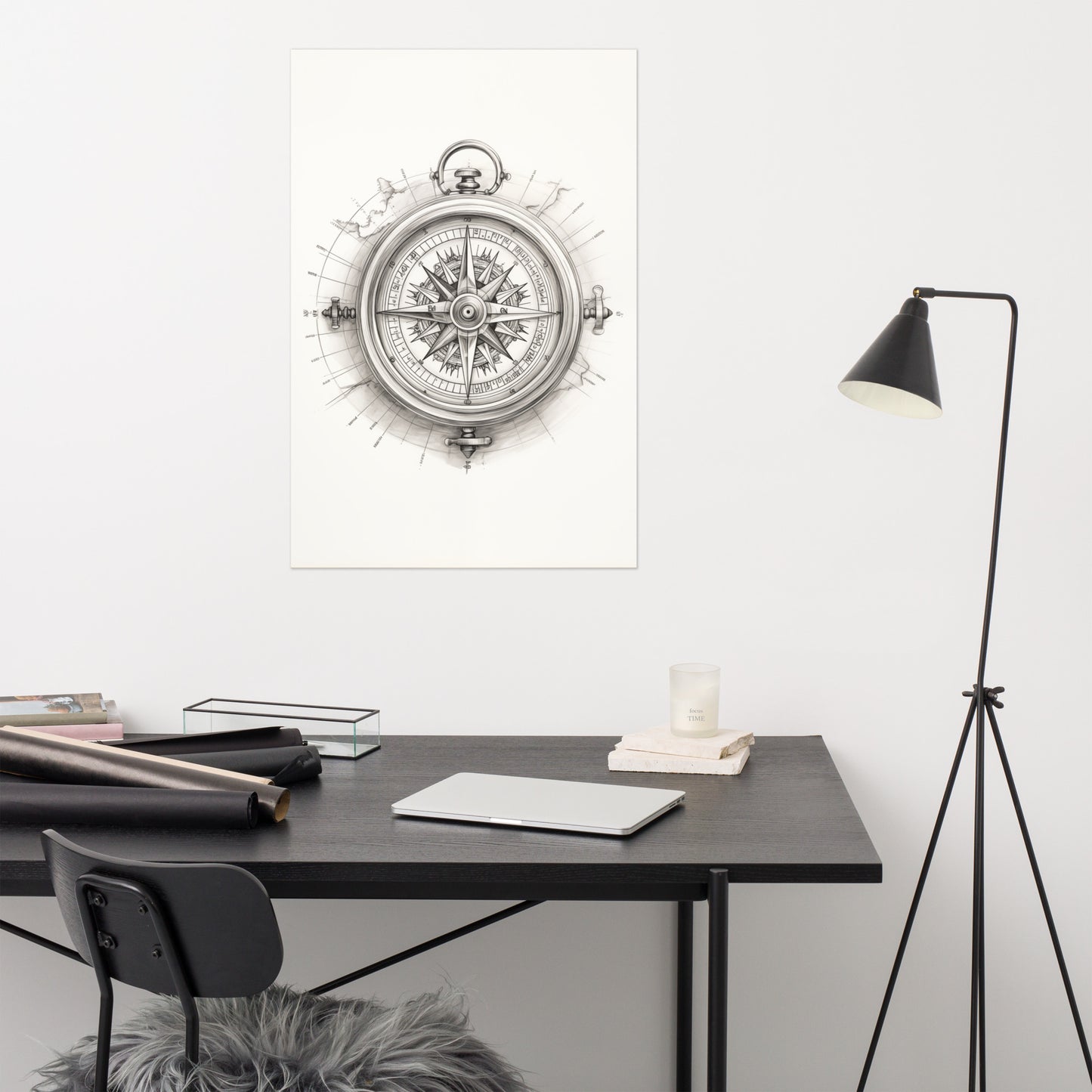 Nautical Compass Wall Art: "Compass Rose" Pencil Sketch Drawing - Digital Artwork Loose Print