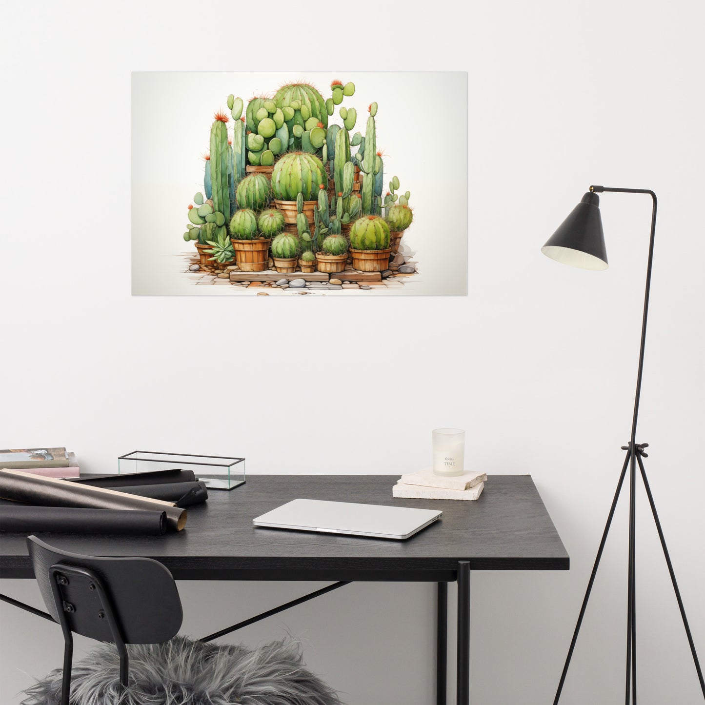 Botanical Painting in Watercolour: Desert Oasis Cactus Illustration Pencil Drawing - Digital Artwork Loose Art Print