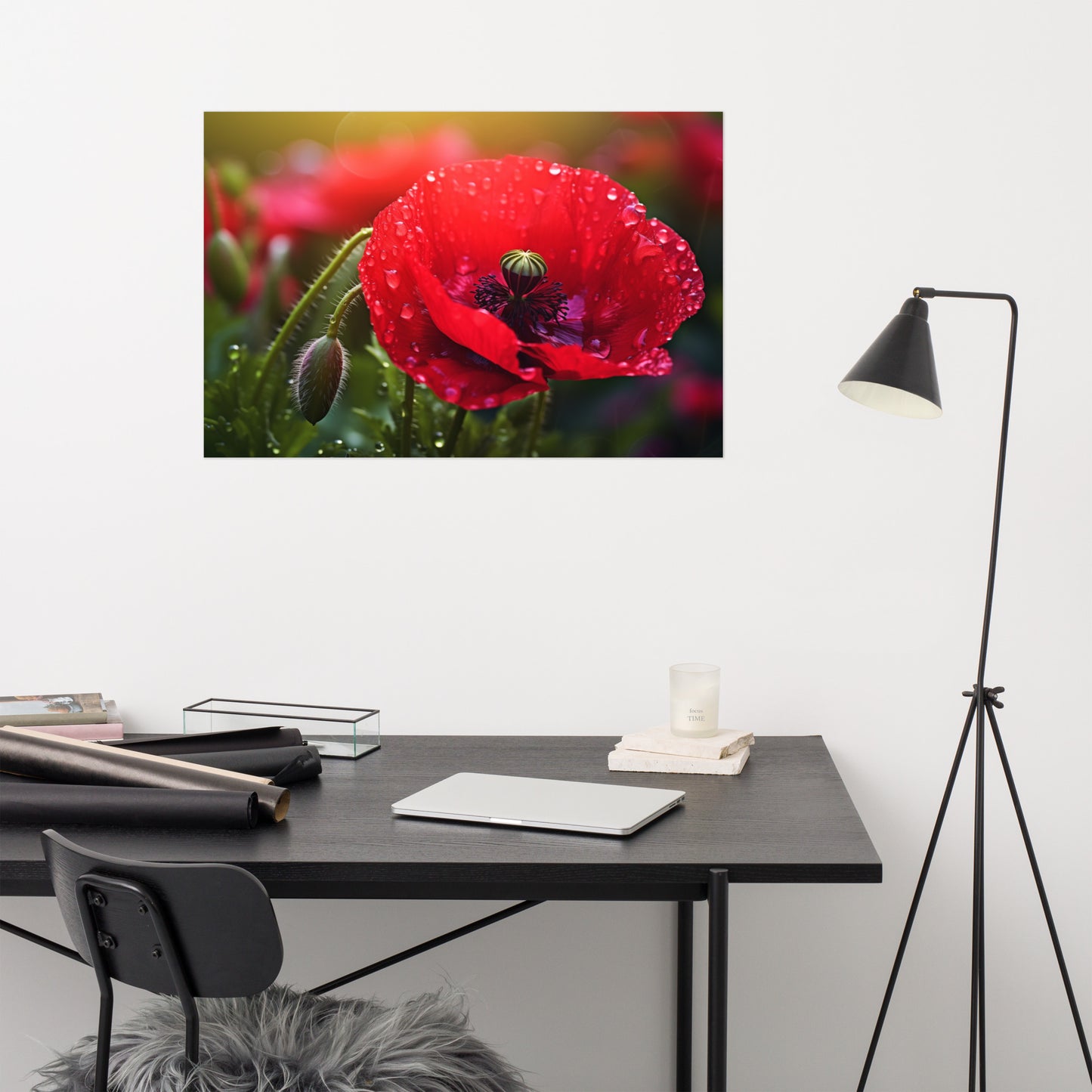 Poster Painting Flowers: Dew-kissed Remembrance Photorealism - Digital Artwork Loose Art Print