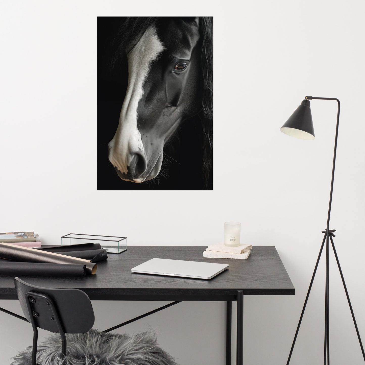 Equestrian Art Prints: Ebony and Ivory Photorealism - Digital Artwork Loose Art Print