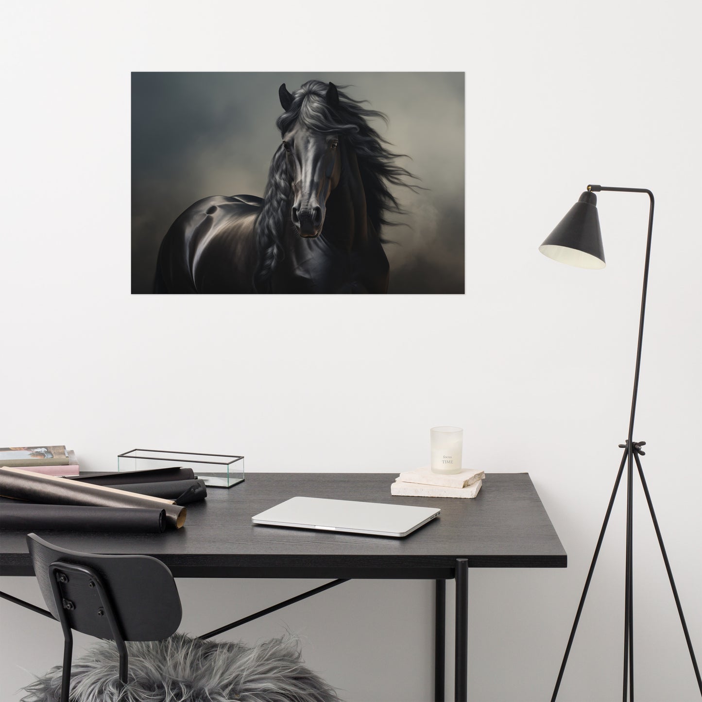 Horse Wall Print: Ebony Elegance Photorealism - Digital Artwork Loose Art Print