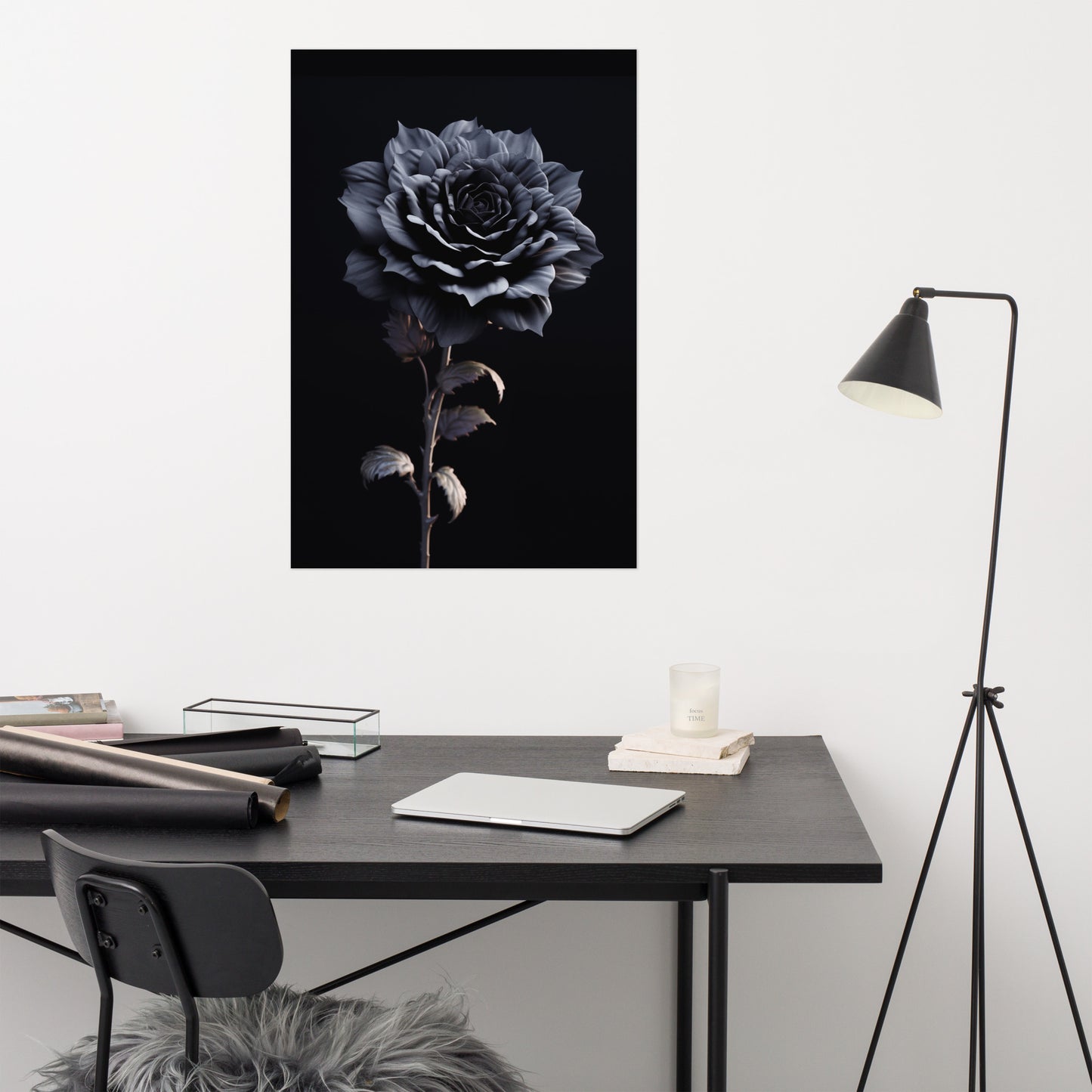 Unique Flower Painting: Ebony Enchantment Rose Black Flowers Photorealism - Digital Artwork Loose Art Print