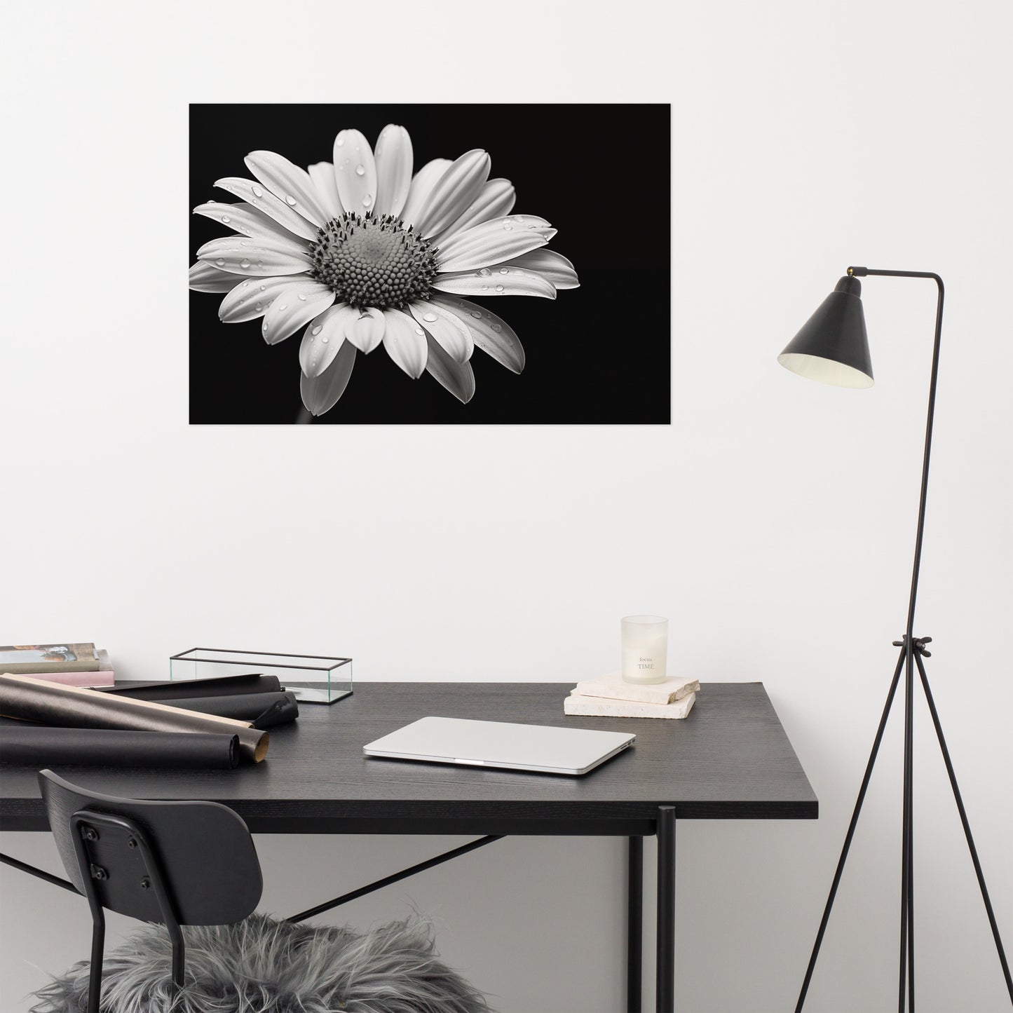 Flower Poster Prints: Elegance in Shadows Daisy Photorealism - Digital Artwork Loose Art Print