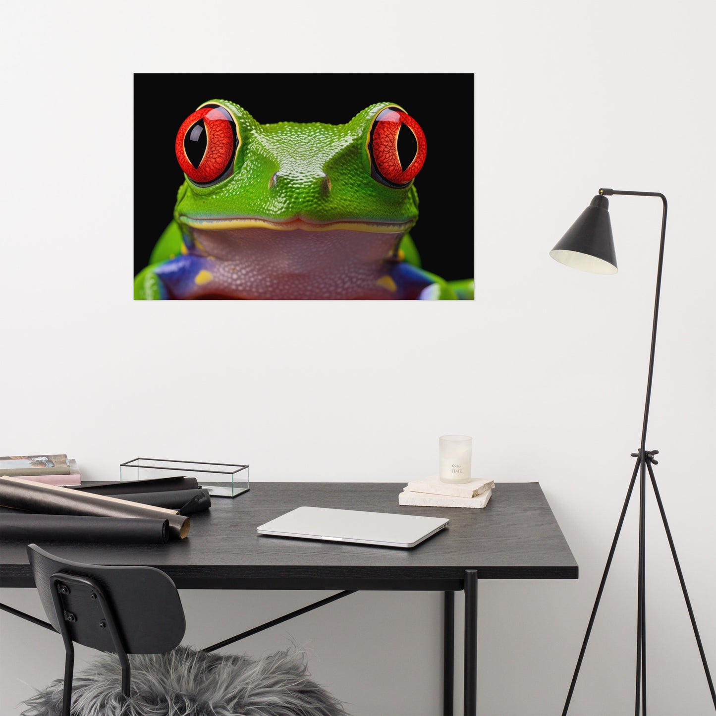 Frog and Toad Wall Art: Emerald Enchantment Red Eyed Tree Frog Close-up Photorealism - Digital Artwork Loose Art Print