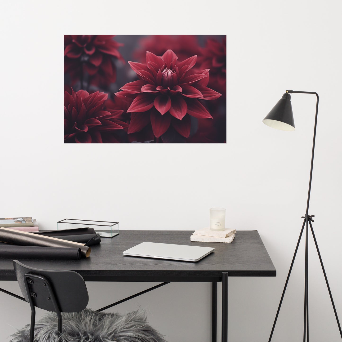 Burgundy Floral Wall Art: Enchanted Dahlia Photorealism - Digital Artwork Loose Print