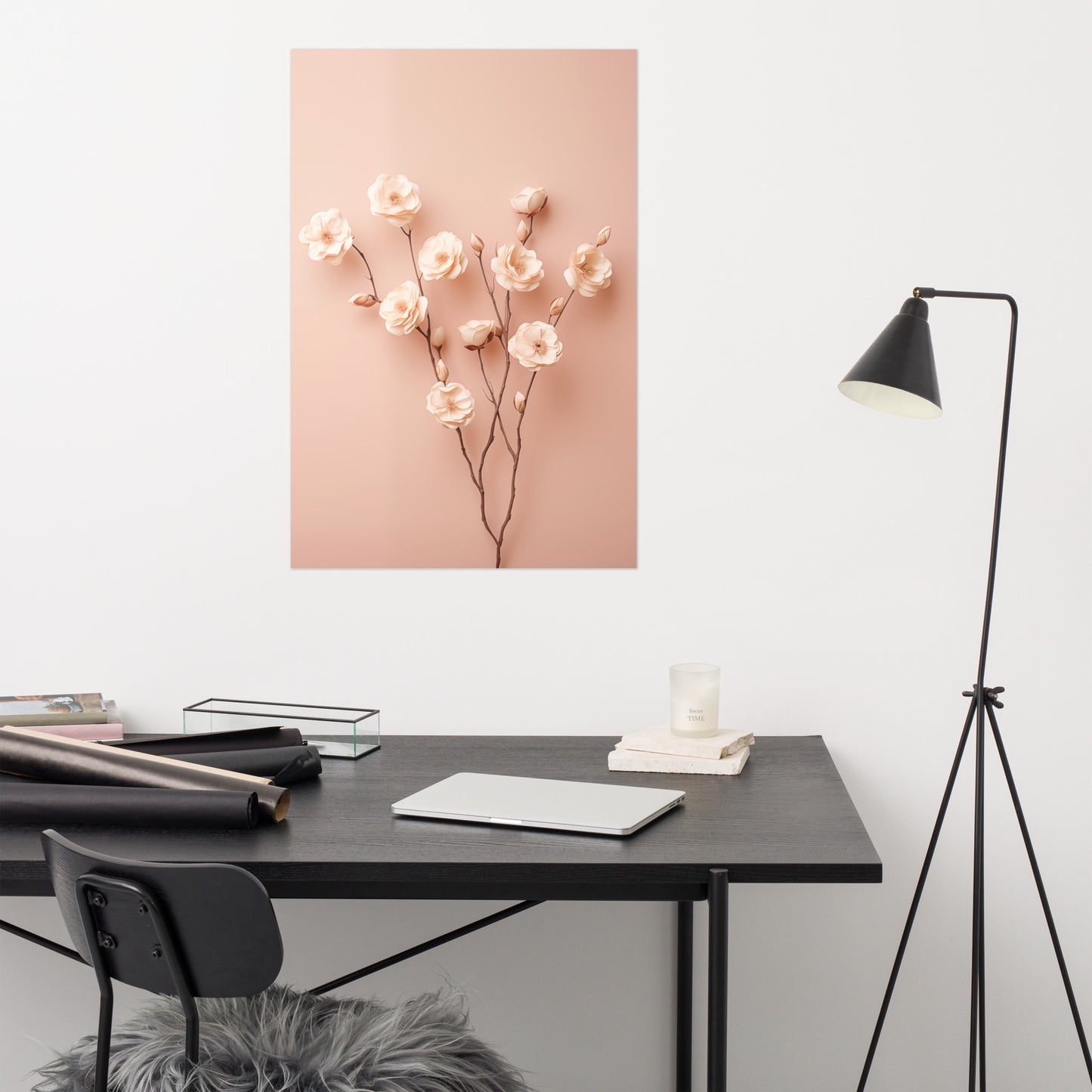 Cream Floral Wall Art: Ephemeral Elegance Minimal Photorealism - Digital Artwork Loose Art Print