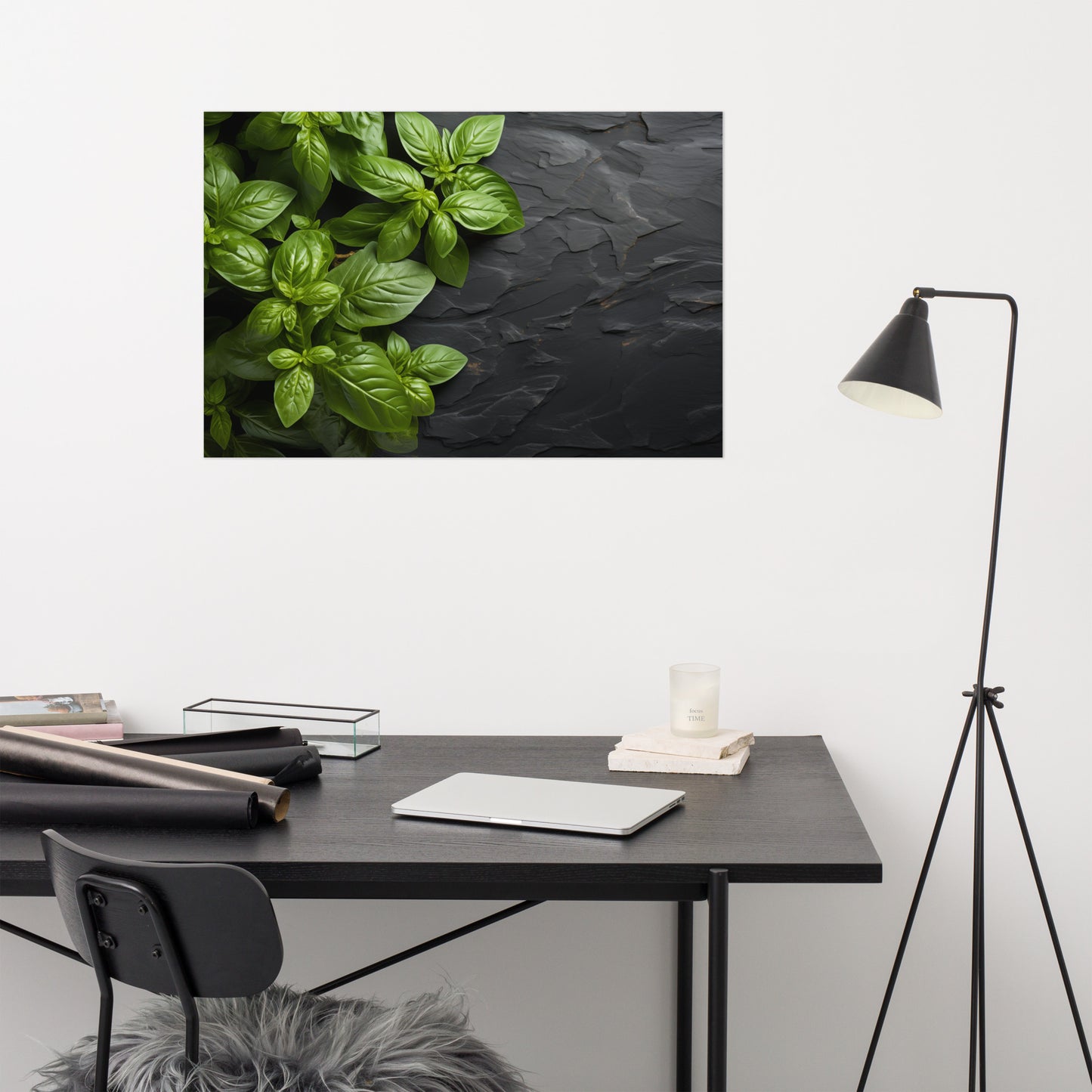 Herb and Art: Essence of Basil Photorealism - Digital Artwork Loose Art Print