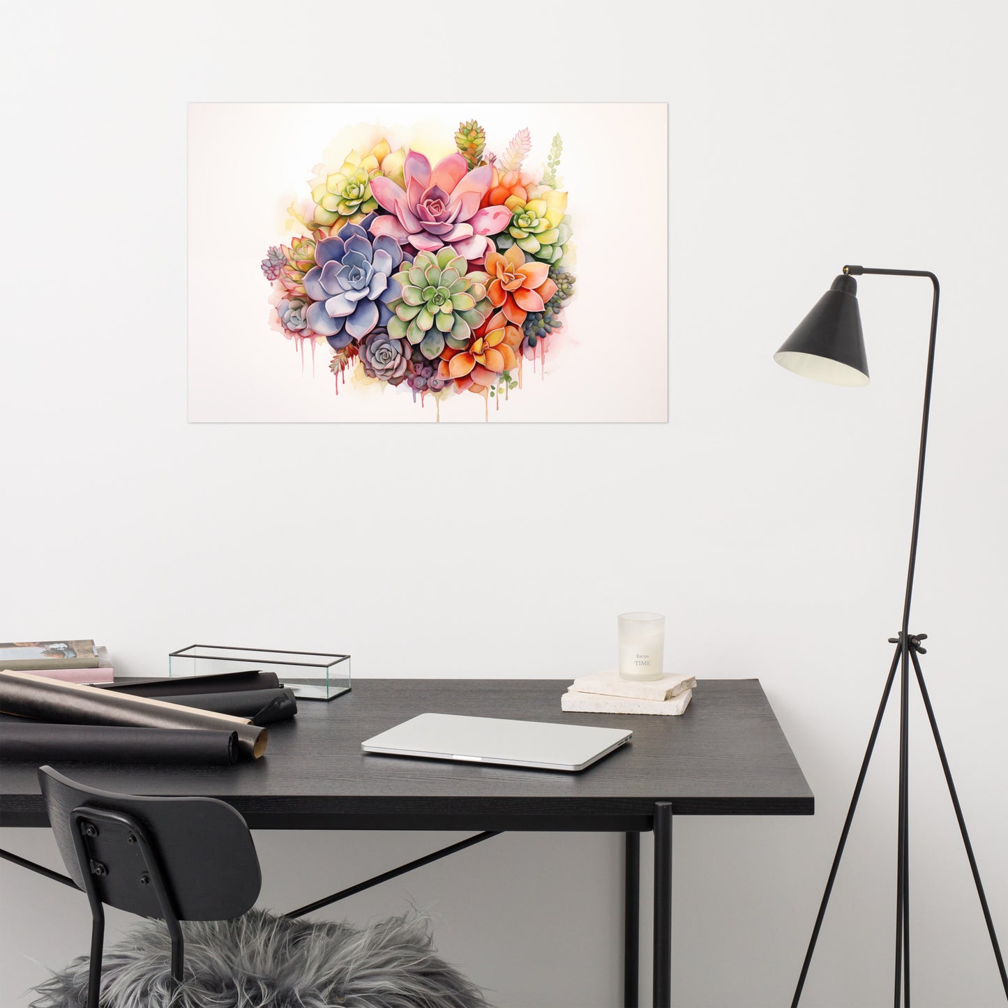 Succulent Wall Art: Everlasting Echeveria Botanical Watercolor Painting - Digital Artwork Loose Art Print