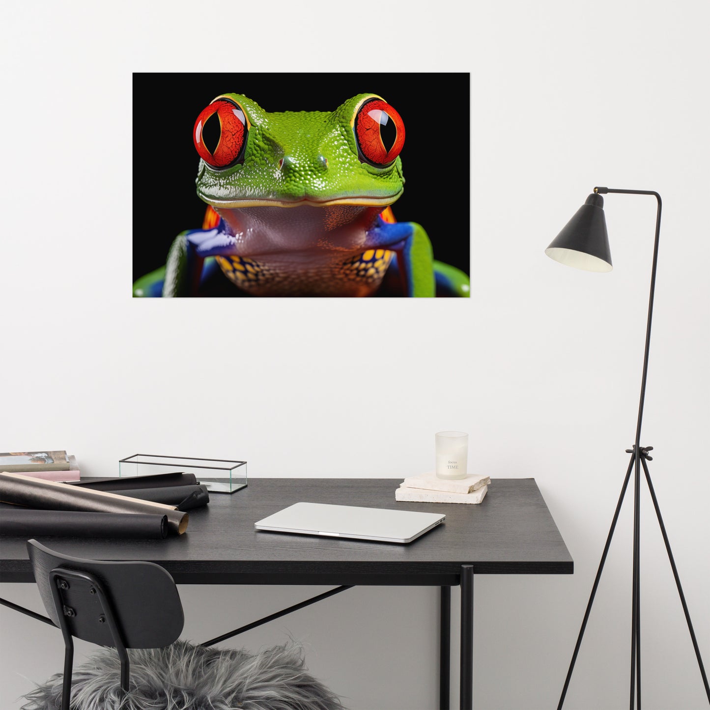 Colorful Frog Art: Eyes of the Jungle Close-up Photorealism - Digital Artwork Loose Print