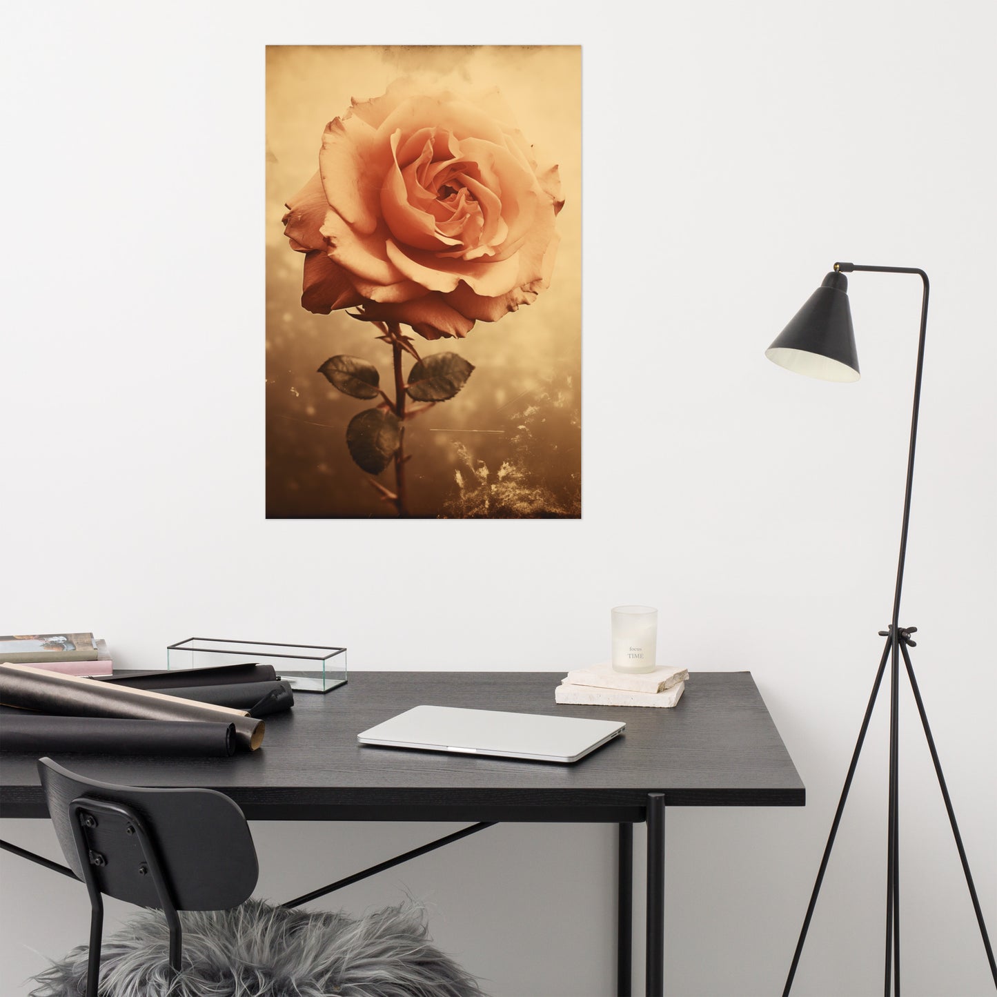 Modern Flower Painting: Faded Elegance Rose Vintage Retro Subdued Photorealism - Digital Artwork Loose Art Print