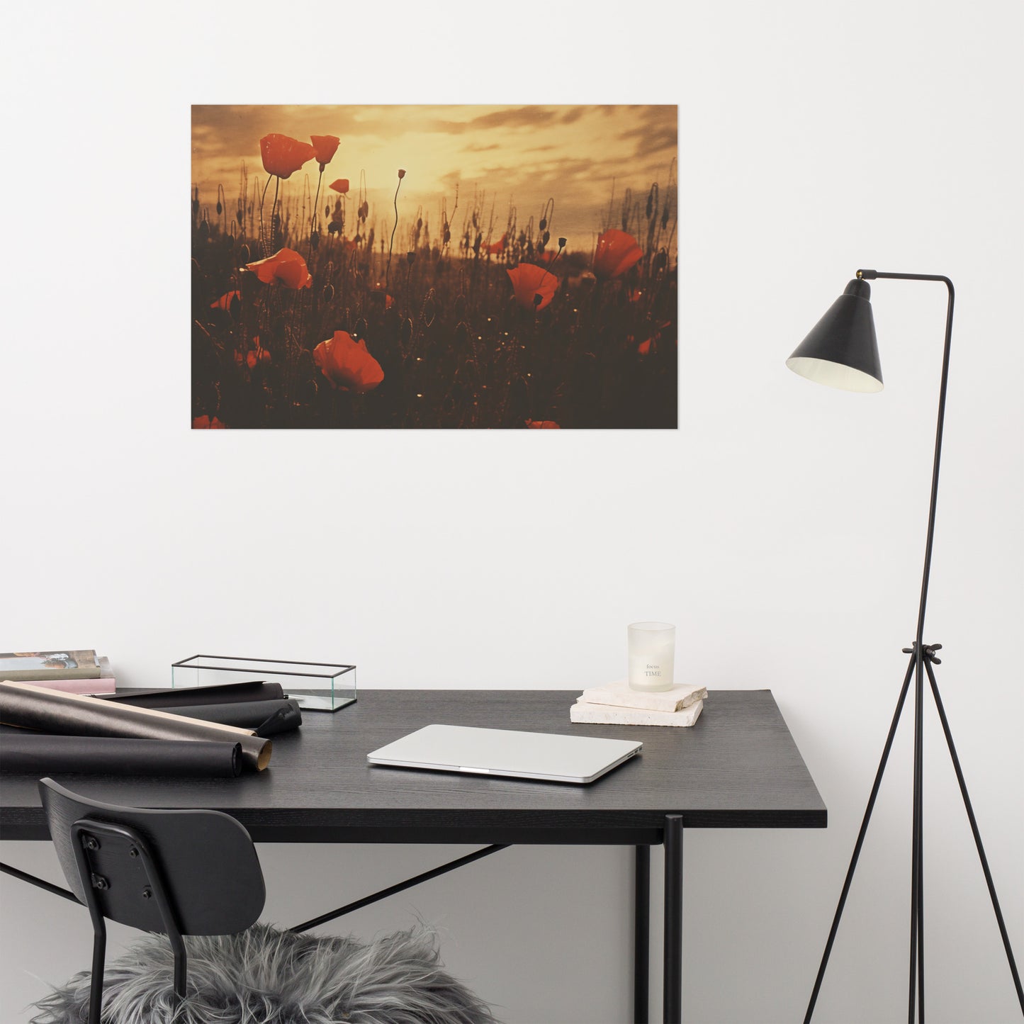 Field of Memories Poppy Field Retro Subdued Photorealism - Digital Artwork Loose Art Print