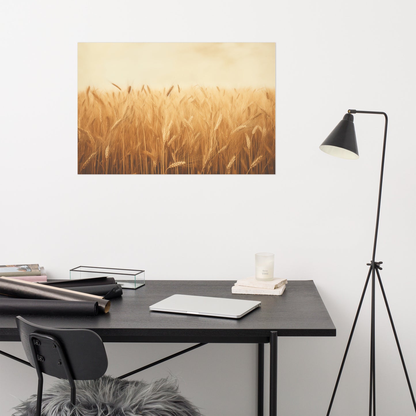 Fields of Gold Minimal Botanical Rustic Subdued Wheat Crops Photorealism - Digital Artwork Loose Art Print