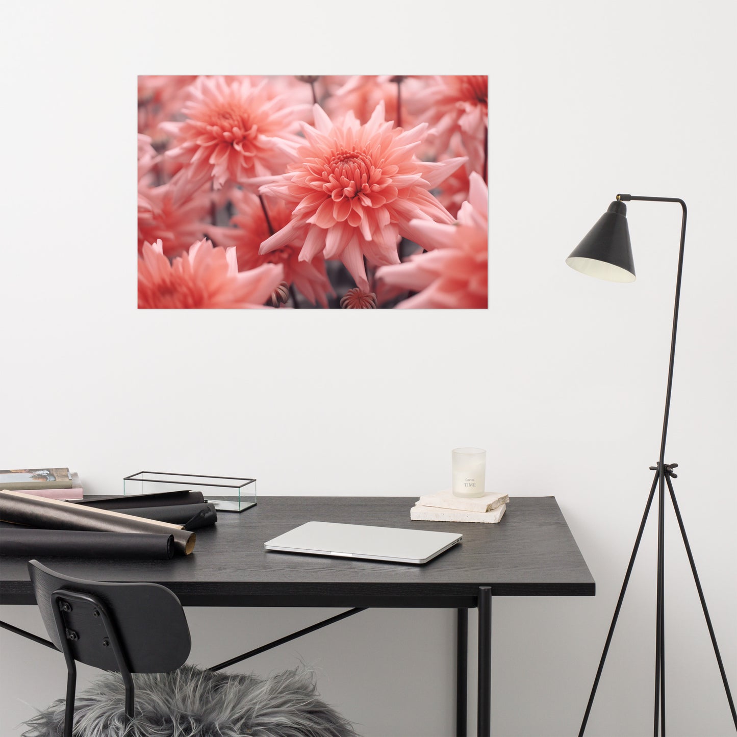 Fire on the Horizon - Dahlia Coral Flowers Photorealism - Digital Artwork Loose Art Print