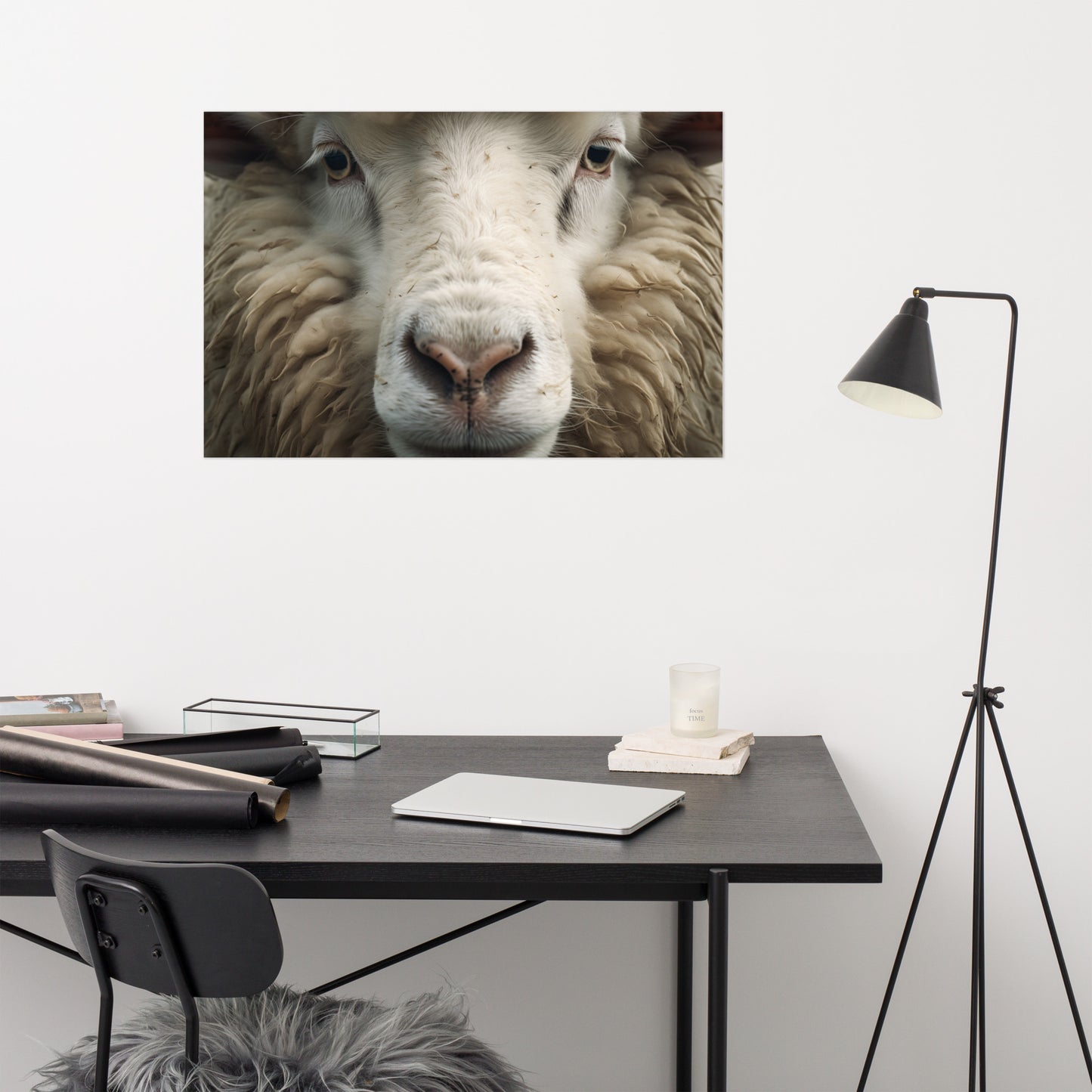 Fleece Face Sheep Portrait Photorealism - Digital Artwork Loose Art Print