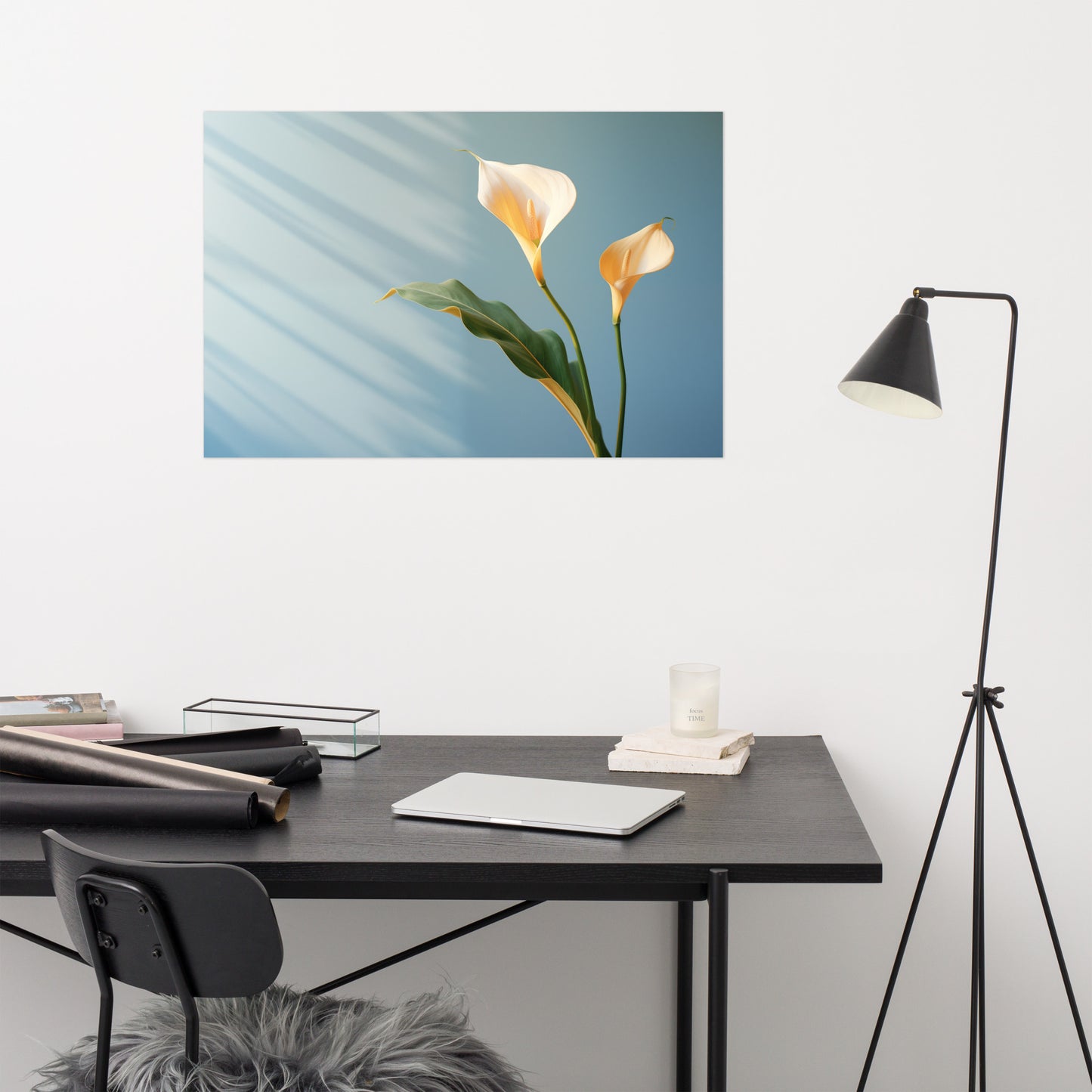 Floral Serenity Calla Lily Minimal Photorealism - Digital Artwork Loose Art Print