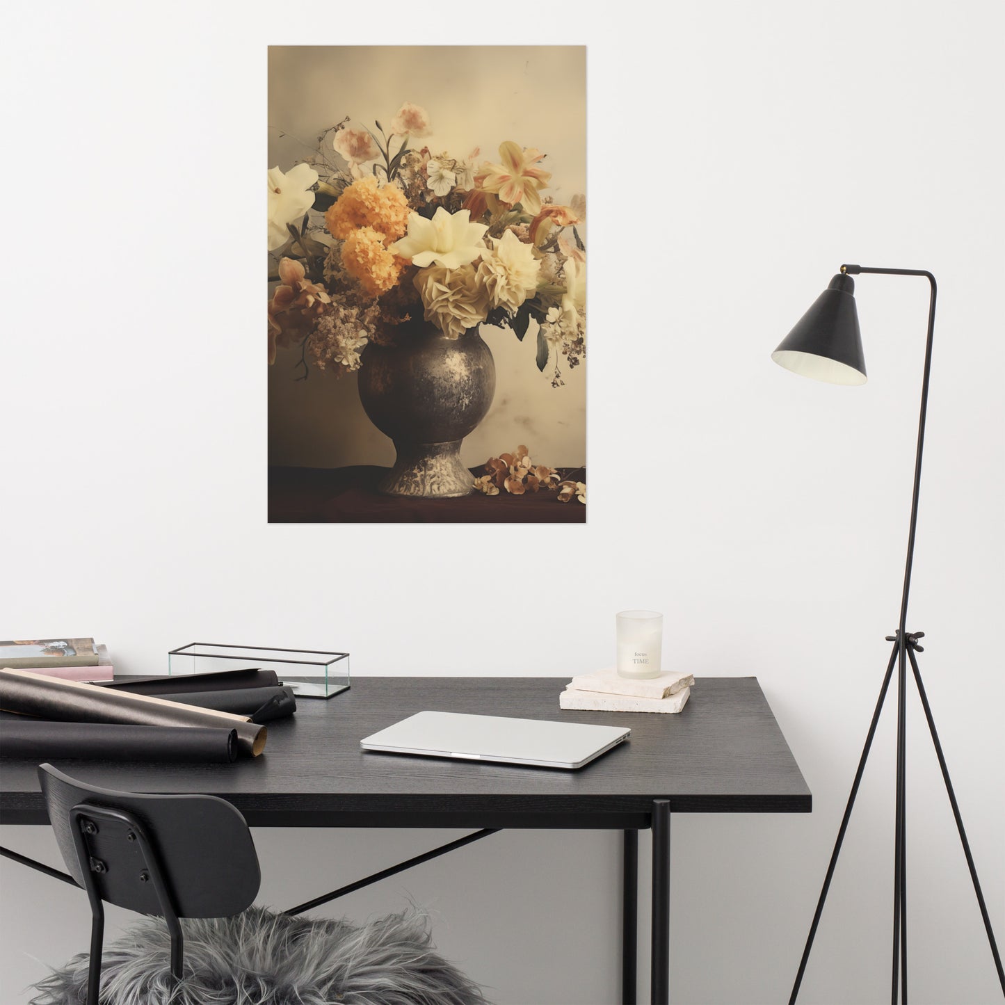 Floral Symphony Bouquet Retro Subdued Photorealism - Digital Artwork Loose Art Print