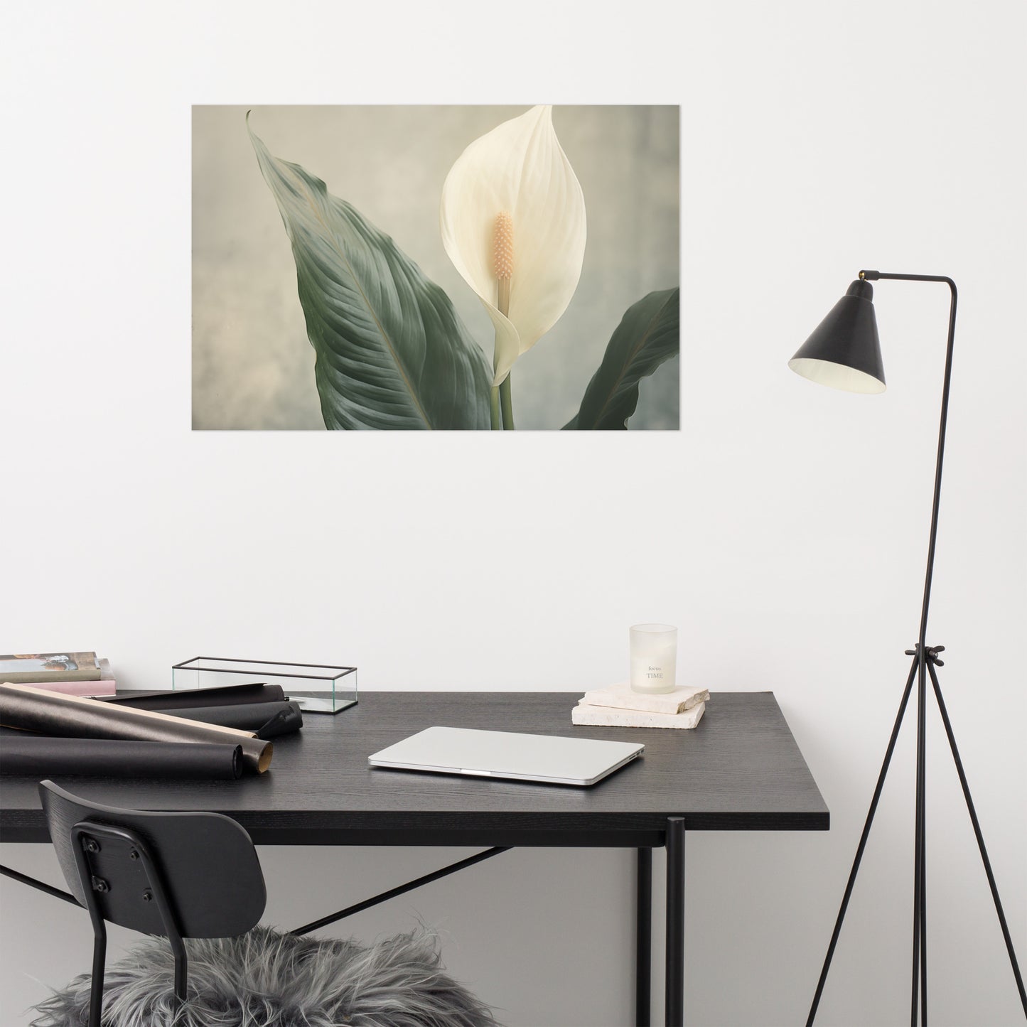 Floral Tranquility Peace Lily Retro Subdued Photorealism - Digital Artwork Loose Art Print