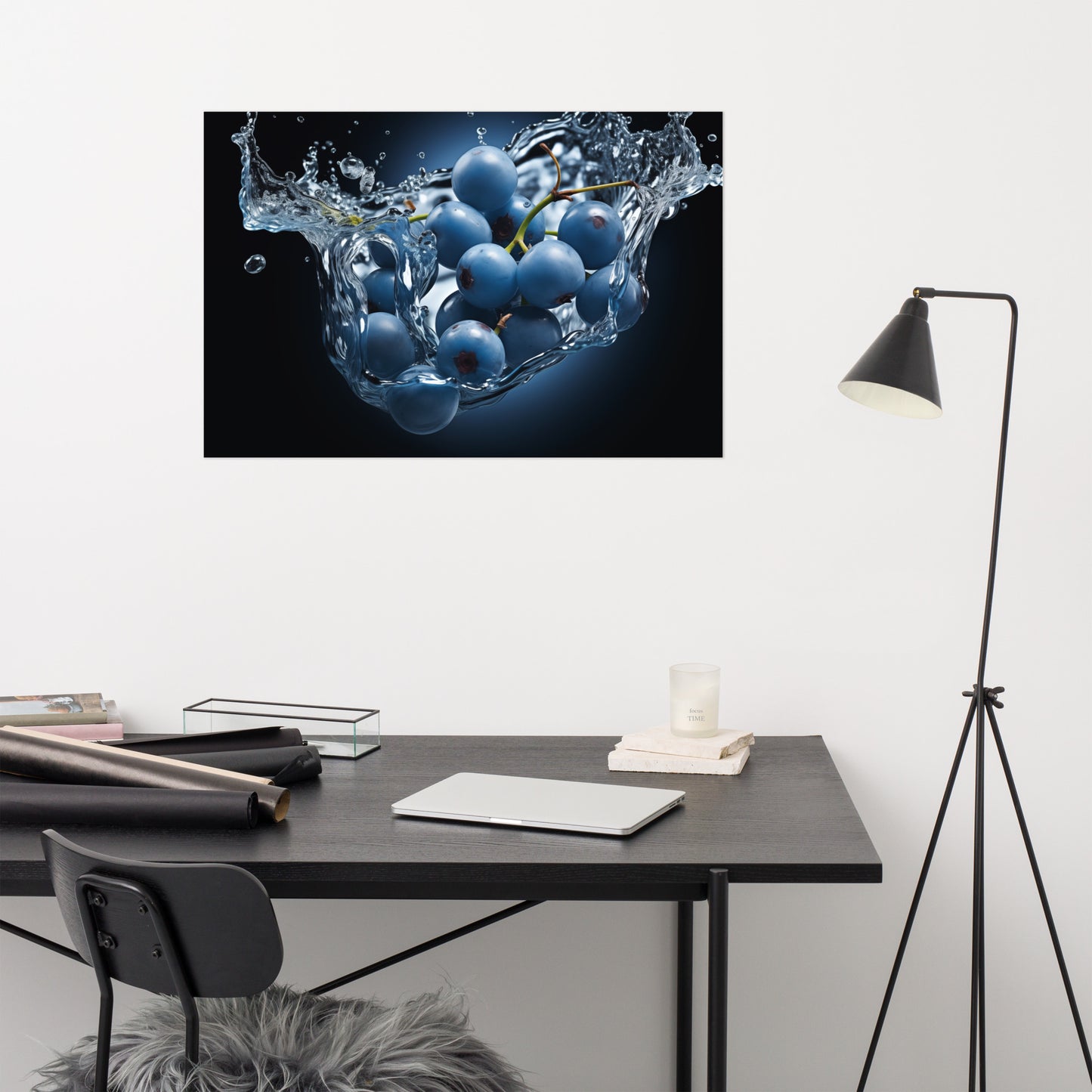 Freshness Unleashed Blueberries in Water Photorealism - Digital Artwork Loose Art Print