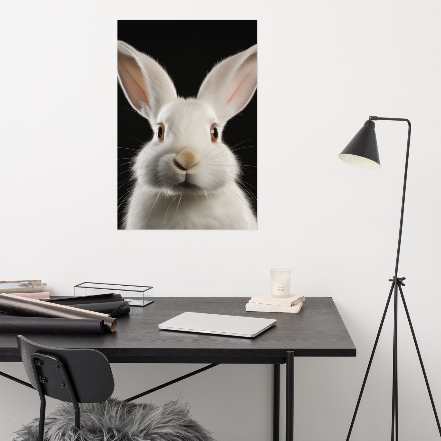 Gentle Gaze Rabbit Portrait Photorealism - Digital Artwork Loose Art Print