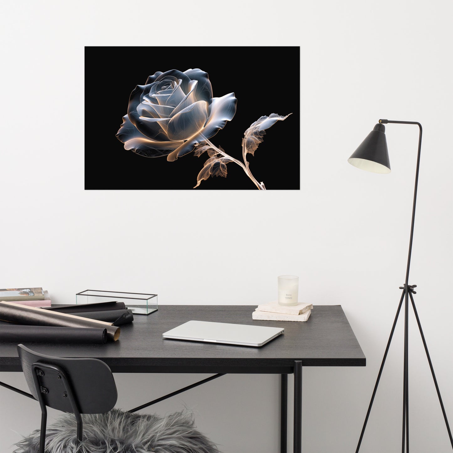 Ghostly Bloom X-Ray Effect Illustration - Digital Artwork Loose Art Print